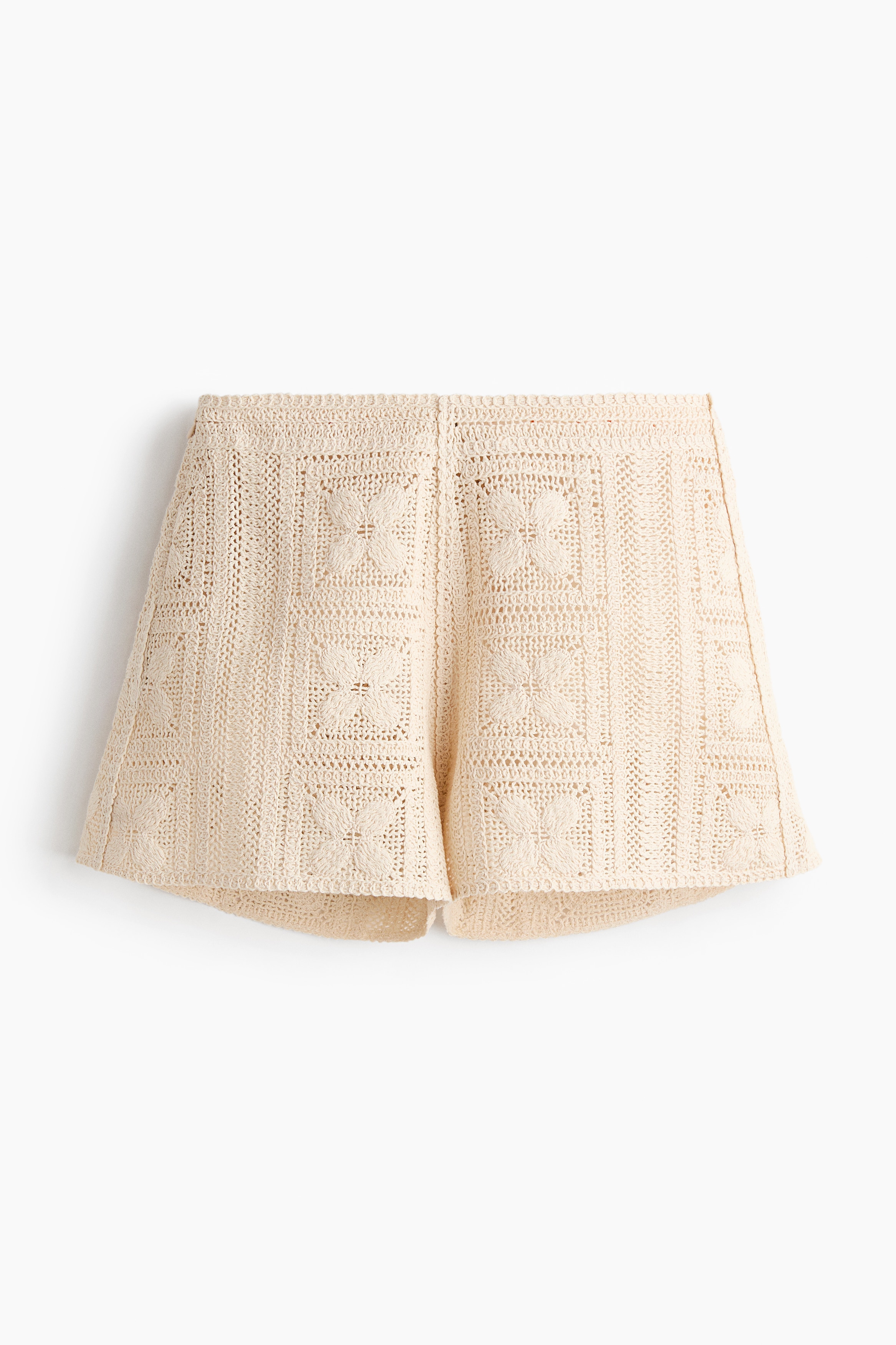 Crochet-Look Silk-Blend Shorts - Beige