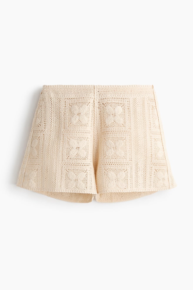 Crochet-look silk-blend shorts - Beige/Dark olive green - 1
