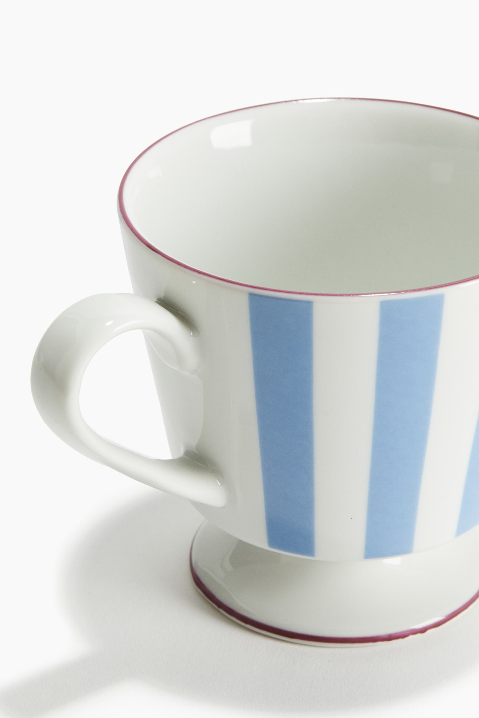 Footed porcelain mug - Light blue/White/Pink/White striped - 3