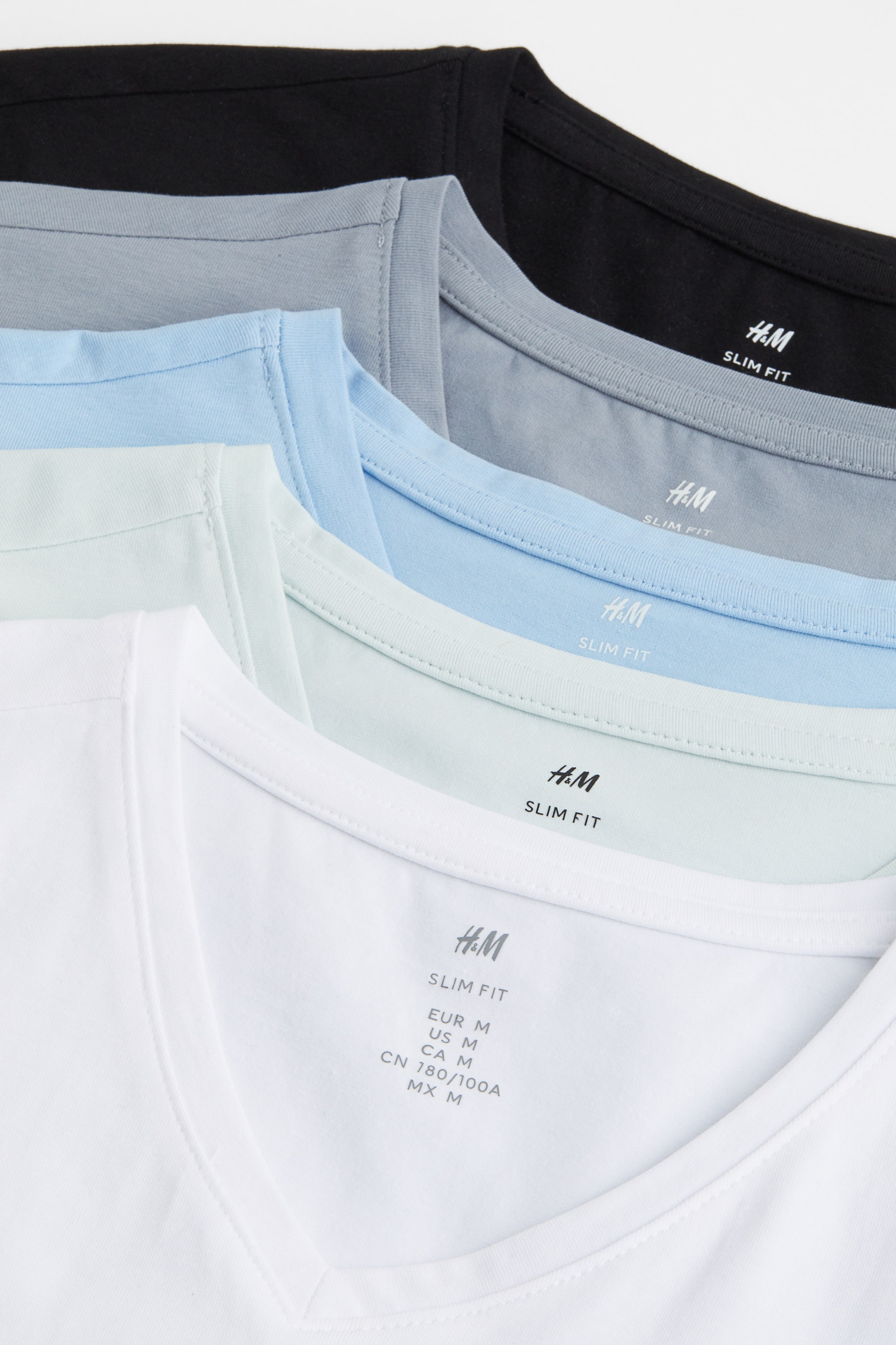 View larger image: 5-pack Slim Fit V-neck T-shirts - Light blue/Grey - Men | H&M IN 2