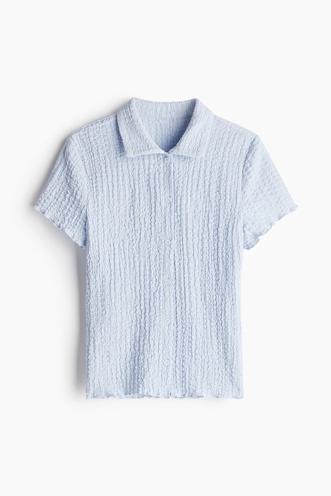 Crinkled short-sleeved shirt - Light blue - 1