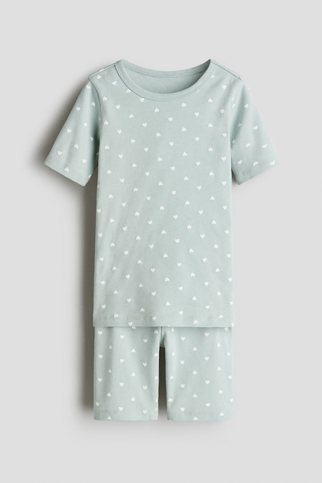 Snug-Fit Printed Cotton Pajamas - Light dusty green/hearts/Light dusty green/fruit - 1
