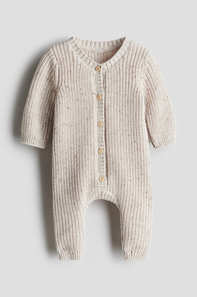 Cotton-Knit Jumpsuit - Beige/Light beige/Light khaki green/Cream/strawberries - 1