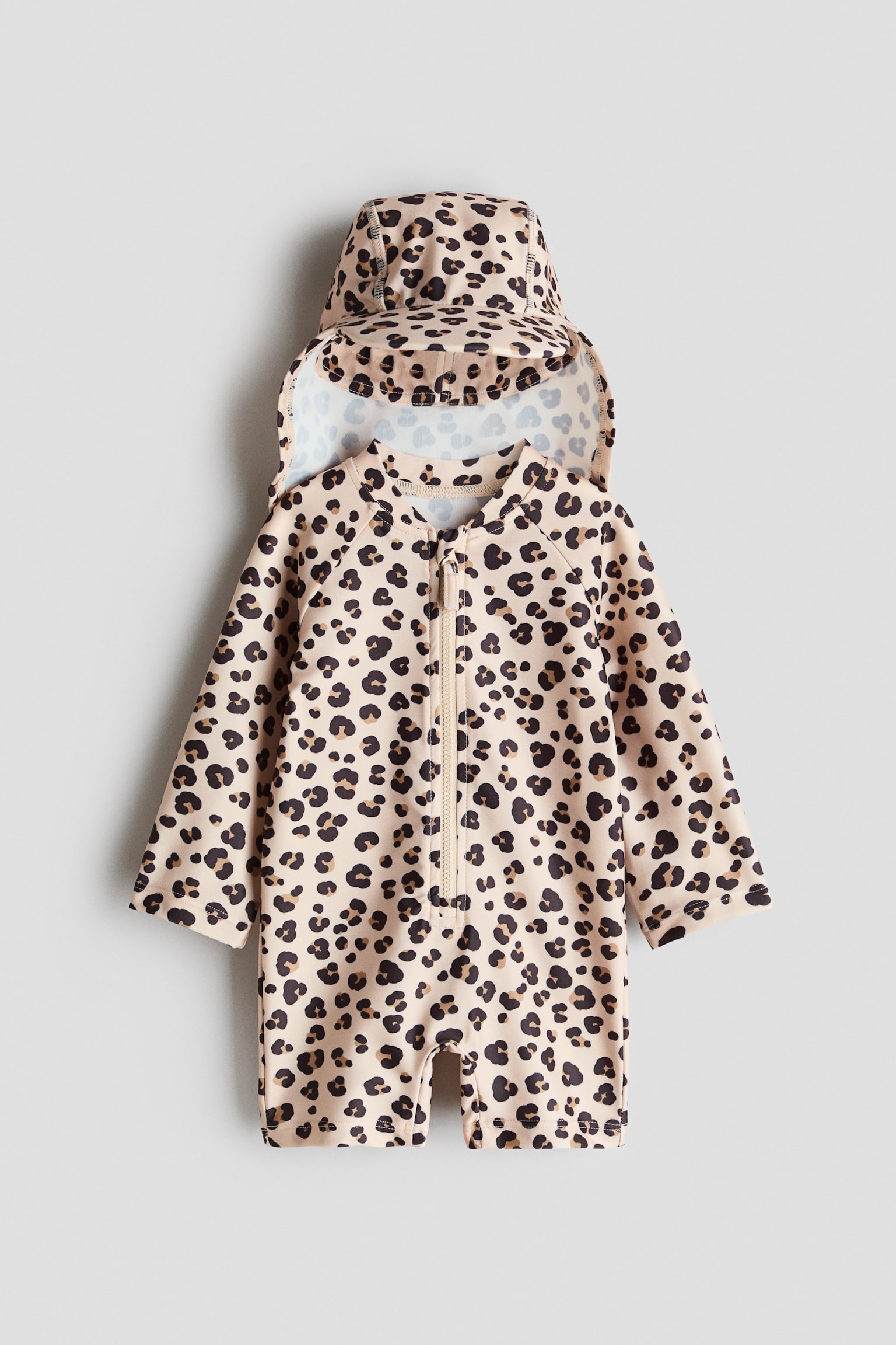 UPF 50 Sonnenschutz-Set - Hellbeige/Leopardenprint/Rosa/Geblümt/Weiß/Meerestiere/Hellrosa/Kirschen/Hellblau/Gestreift/Helltürkis/Palmen/Gelb/Weiß gestreift/Pfirsiche/Fische/Hellgrün/Leopard/Cremefarben/Fische/Cremefarben/Geblümt