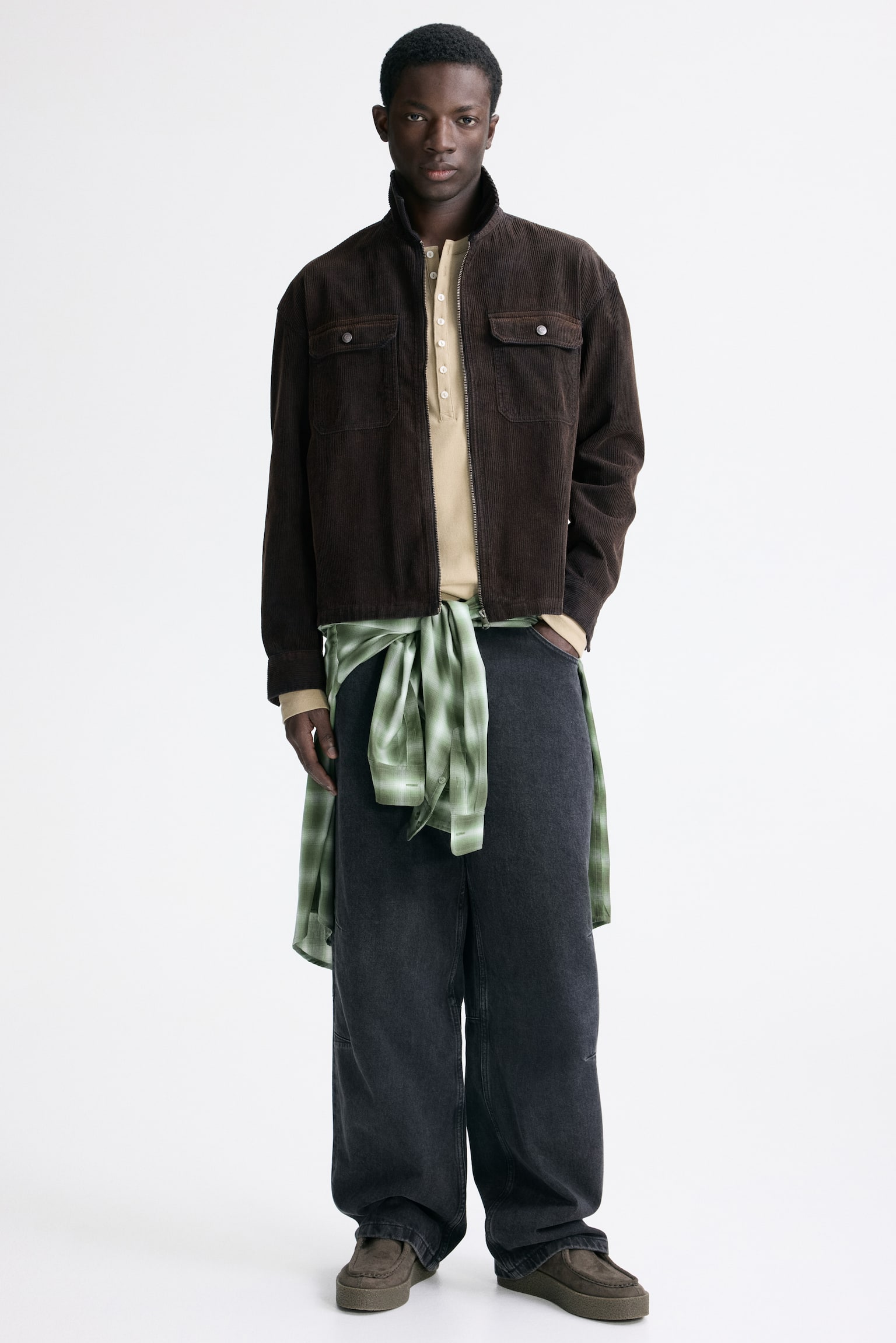 Corduroy Overshirt - Dark brown/Dusty green - 1