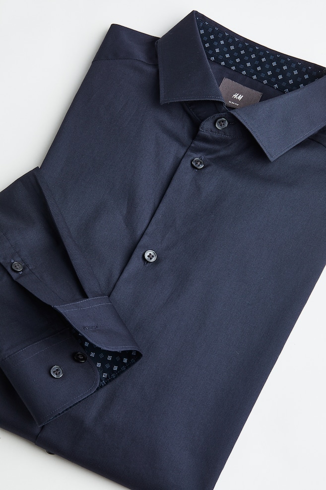 Skjorte i premium cotton Slim Fit - Mørkeblå/Lyseblå/Hvid - 5
