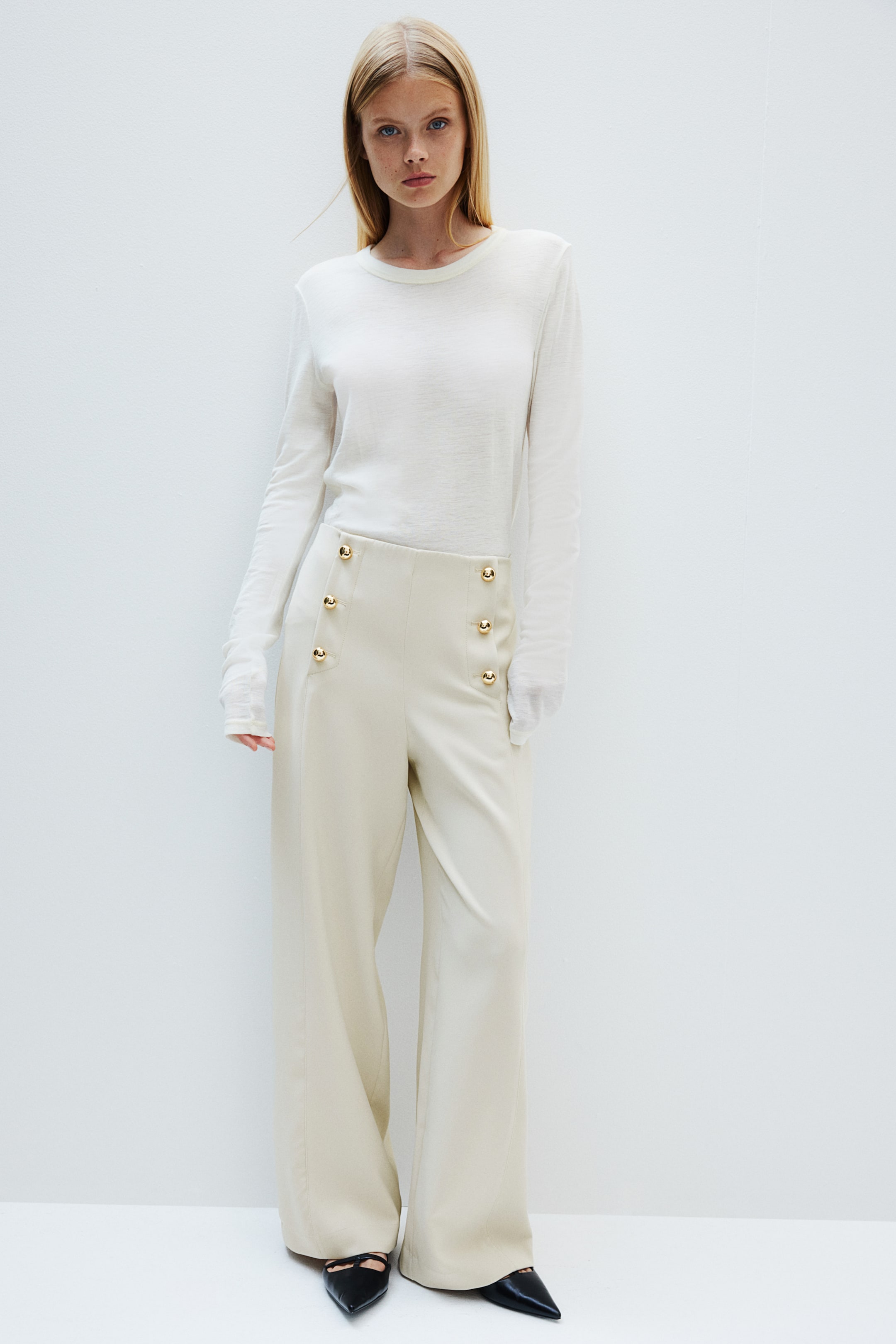 Button-Front Twill Pants