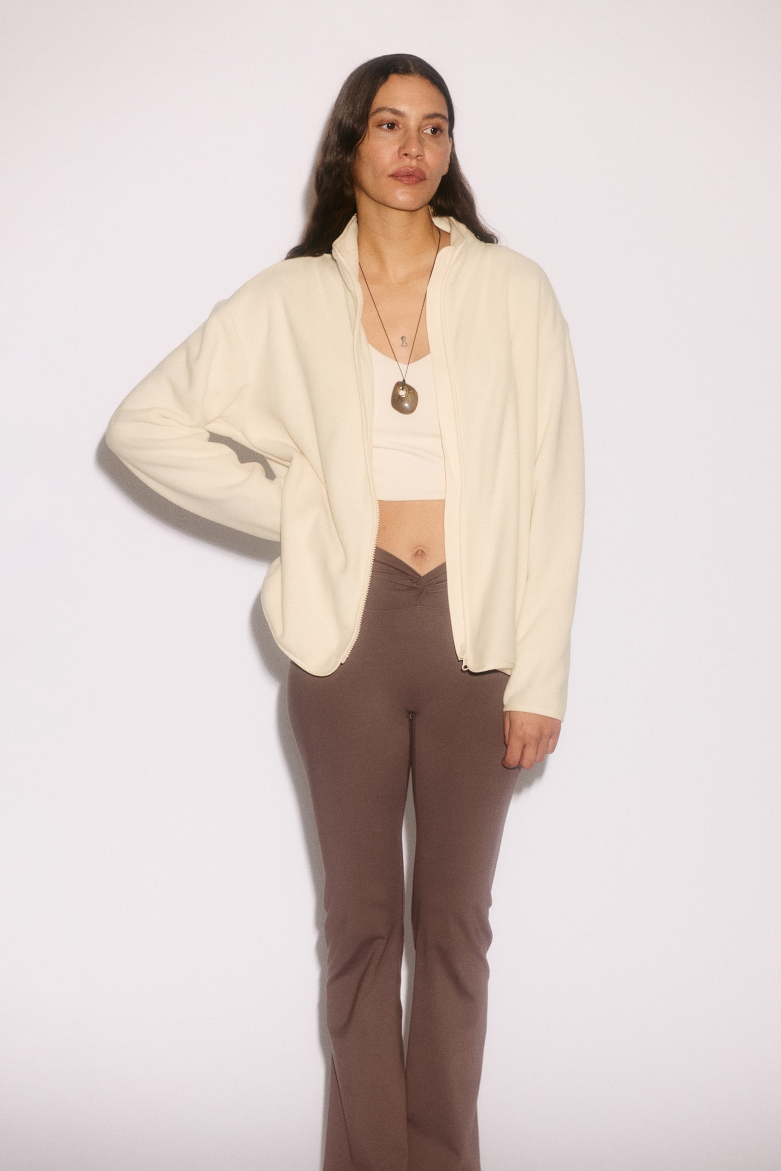 Regular Fit Fleece sports jacket - Light apricot/Dusty purple - 1