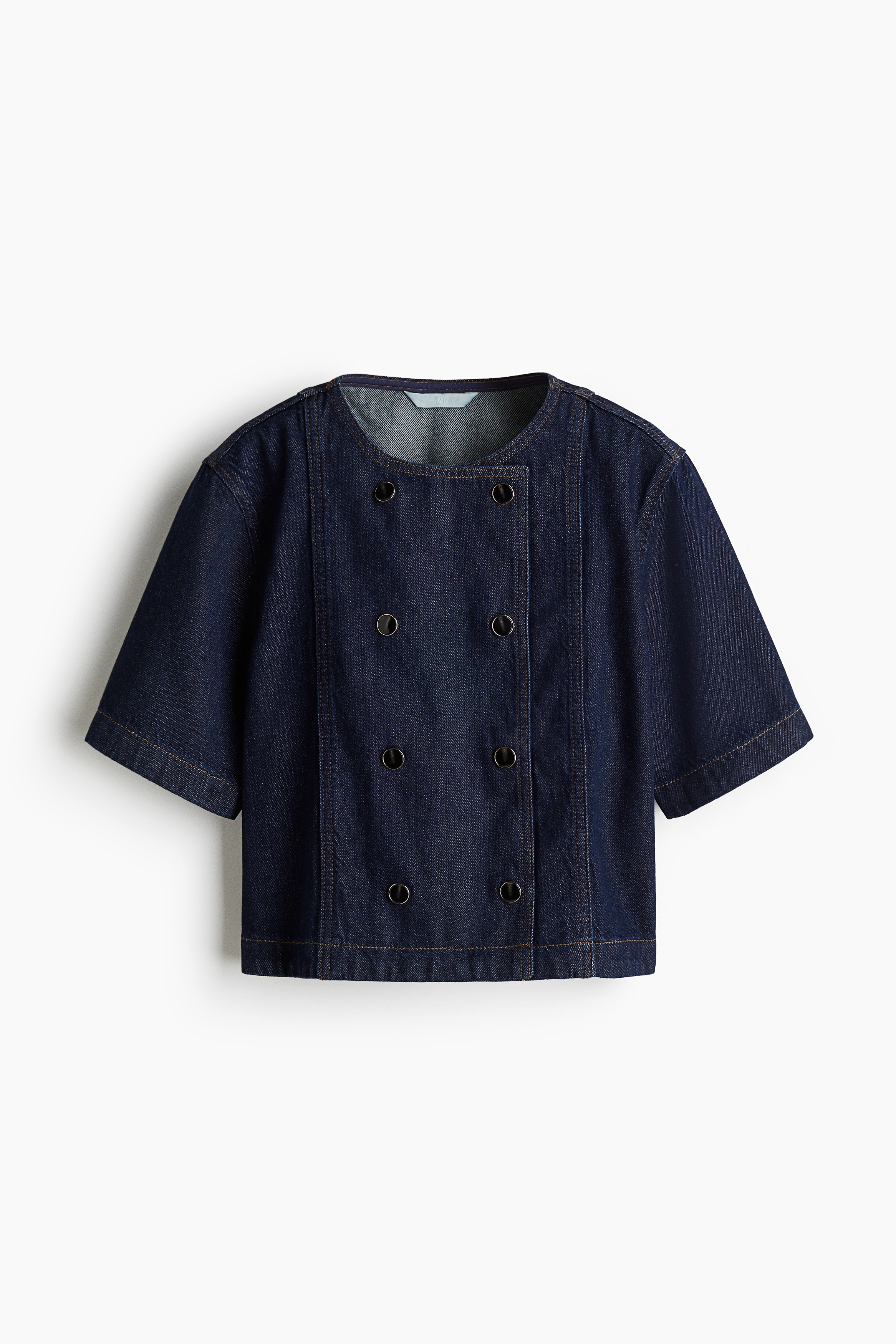 Double-Breasted Denim Shirt - Dark denim blue