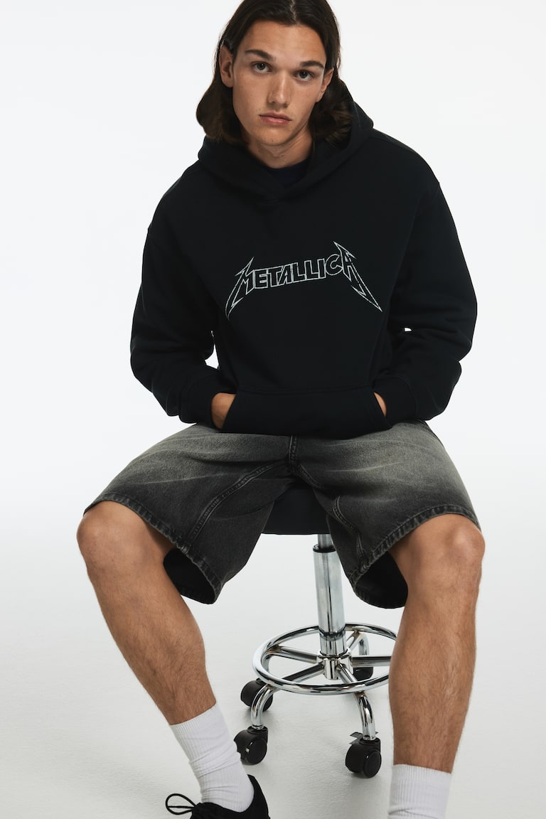 Sudadera con capucha Loose Fit Negro/Metallica HOMBRE H&M ES