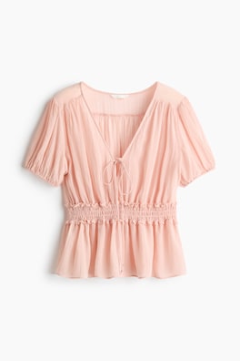 Puff-sleeved peplum blouse