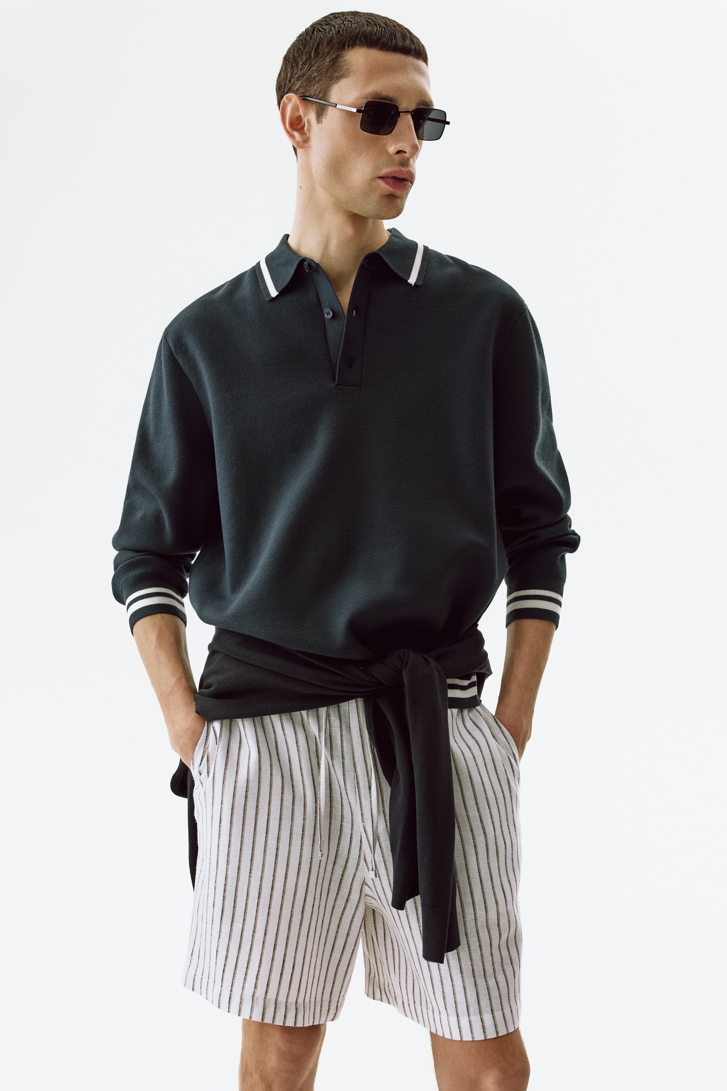 Shorts i linmix Relaxed Fit - Vit/Randig/Marinblå/Svart/Vit