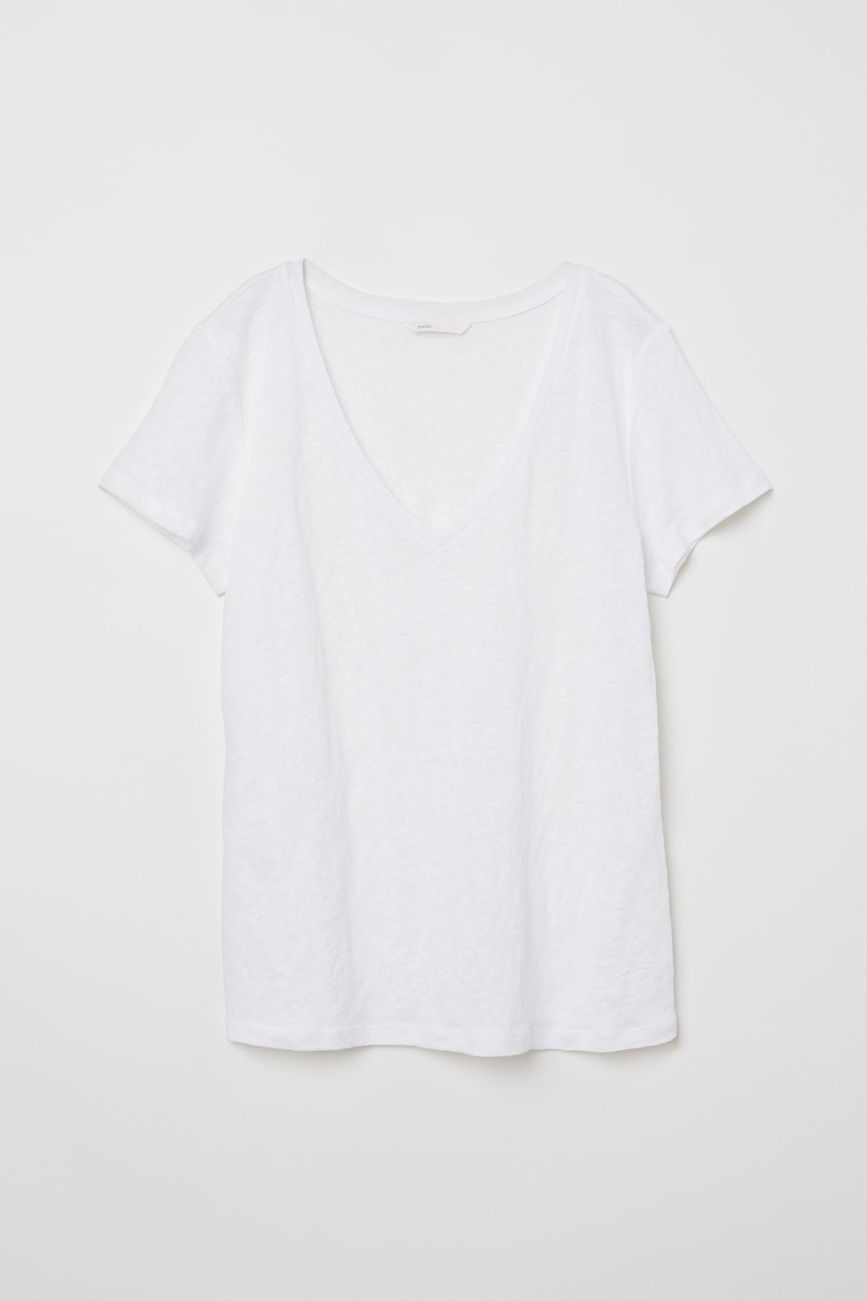 Linen top - V-neck - Short sleeve - White - Ladies | H&M GB