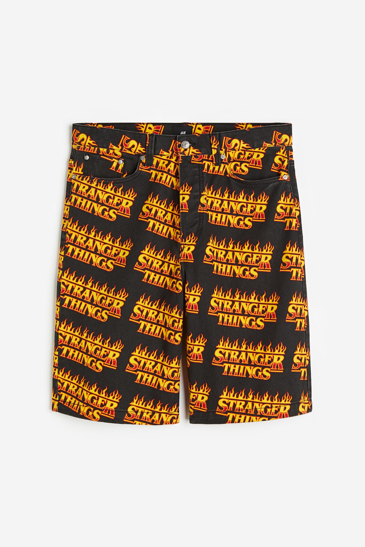 Men’s Black/Stranger Things Loose Fit Printed twill shorts | H&M GB