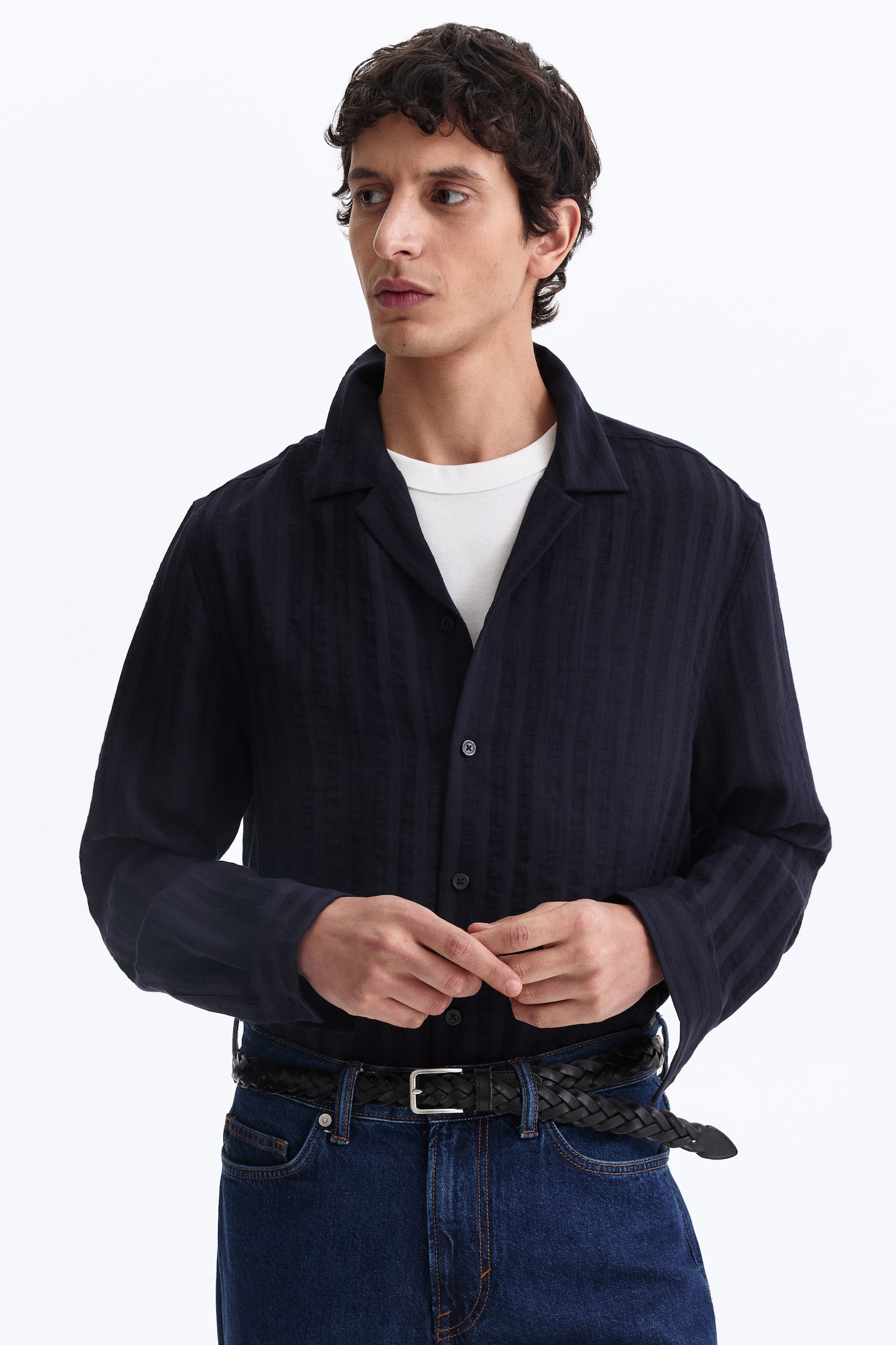 Áo sơ mi cổ hai ve dài tay Regular Fit - Màu xanh dương đậm - 6