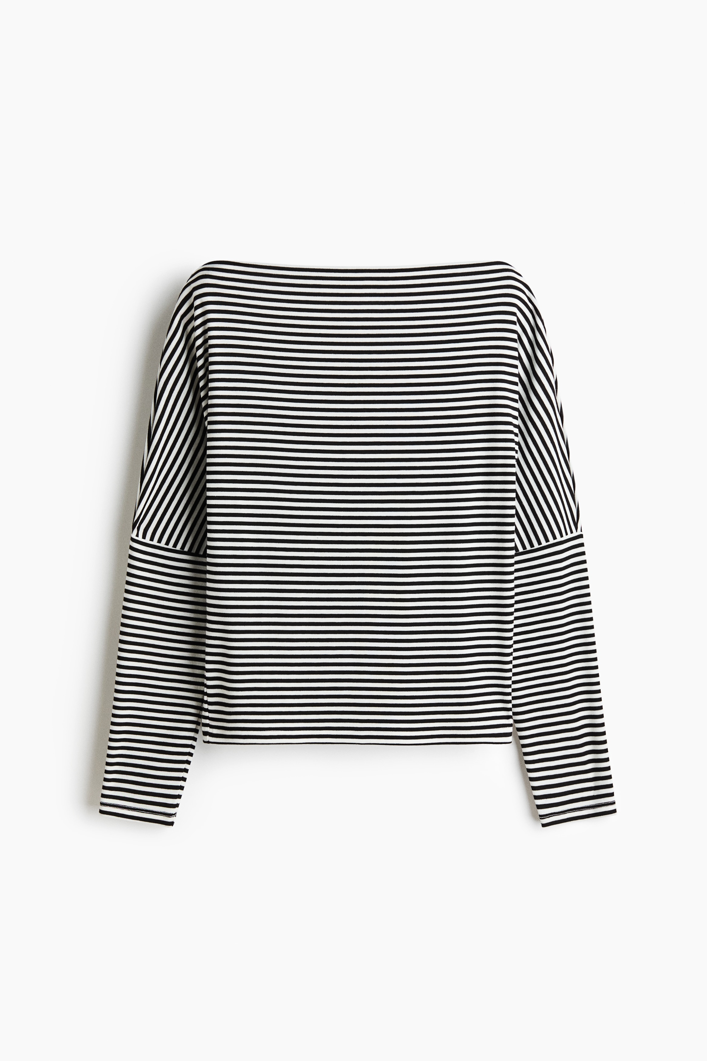 Boat-Neck Top - White/black striped/Cream/dark brown striped/Black