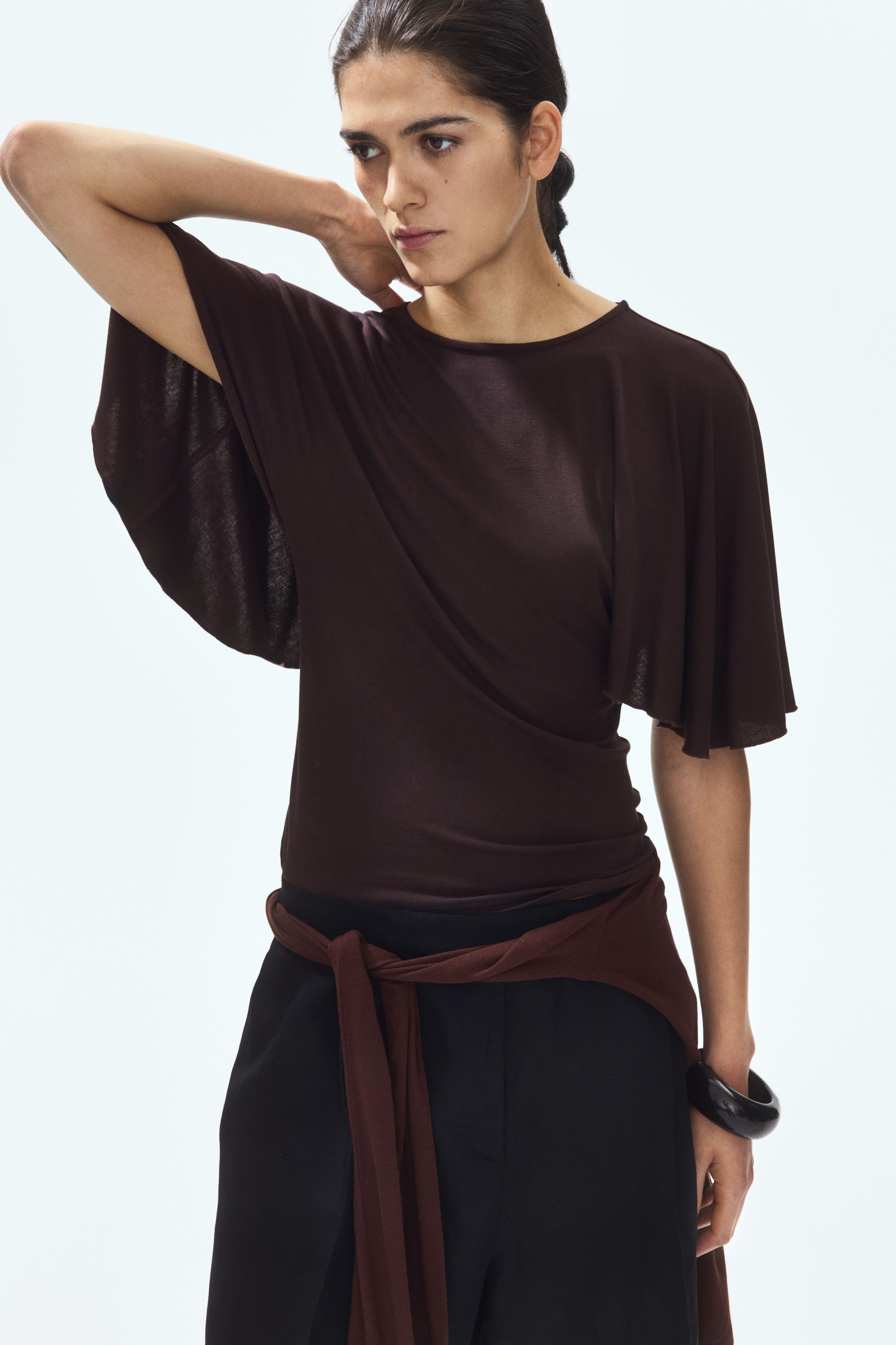 Batwing-Sleeved Ribbed Top