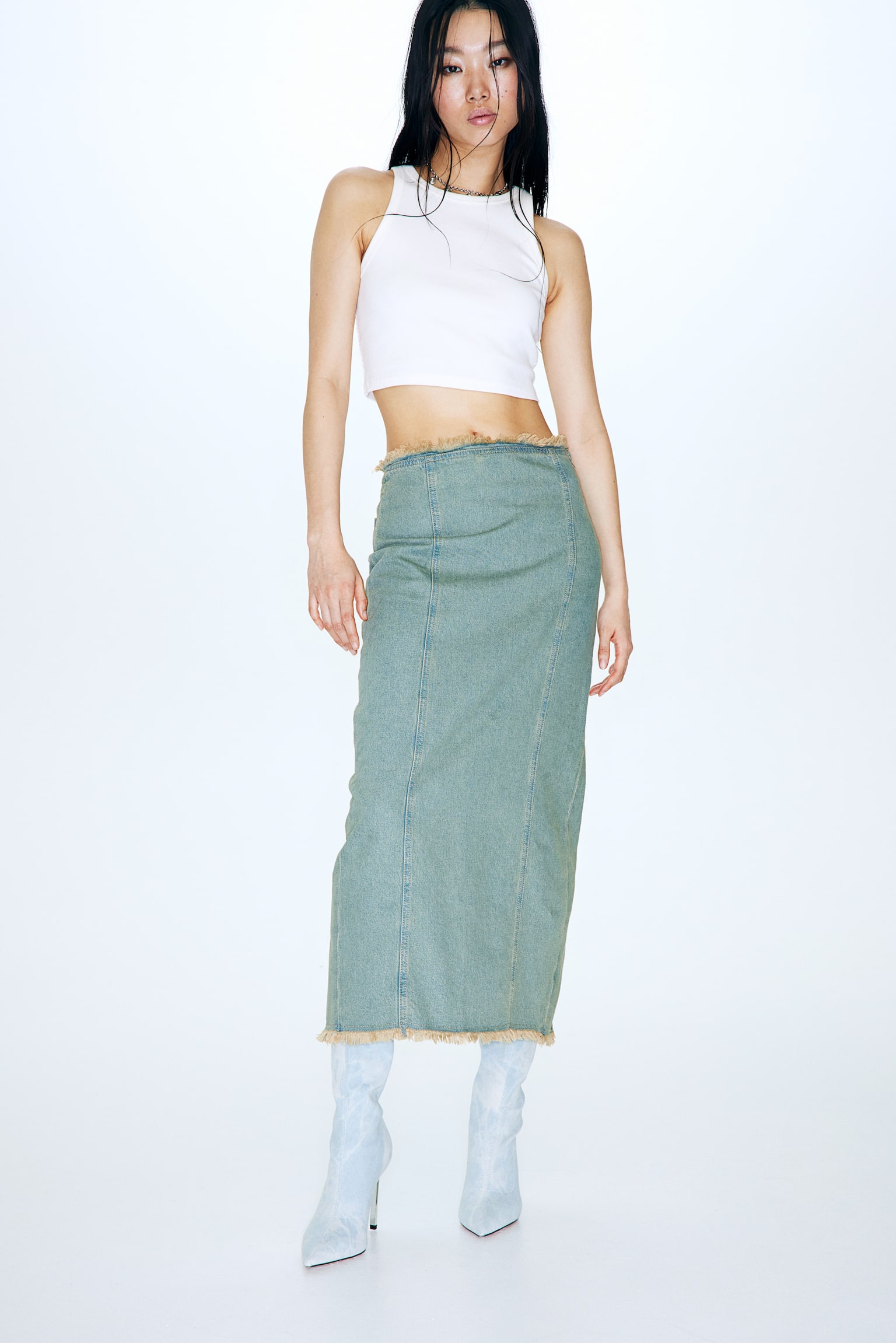 Raw Edge Denim Skirt - Light denim blue - 3