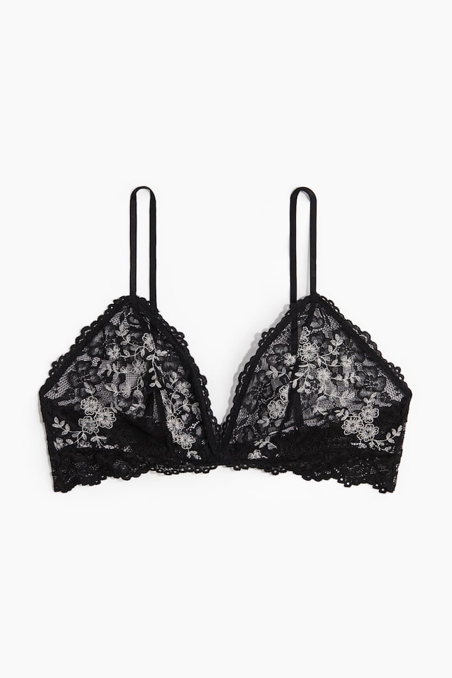 Soft embroidered lace bra - Black/White - 1