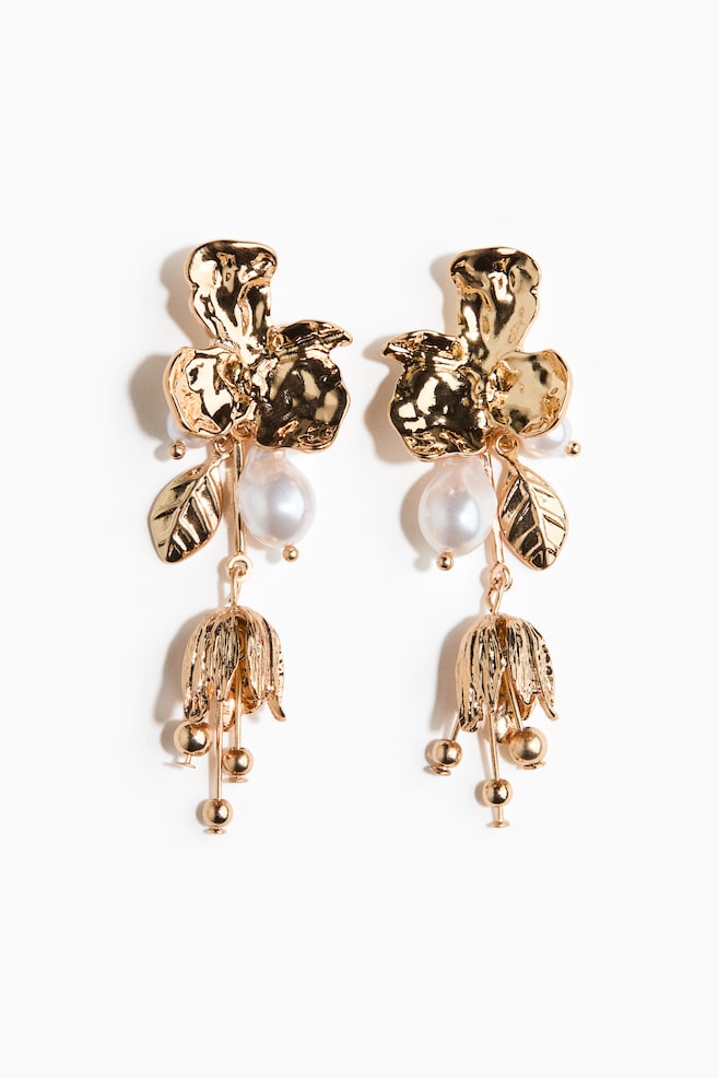 Boucles d'oreilles fleurs avec pendentif - Doré - 1