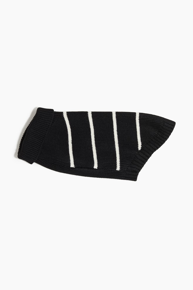 Rib-knit Dog Sweater - Black/white striped - 1