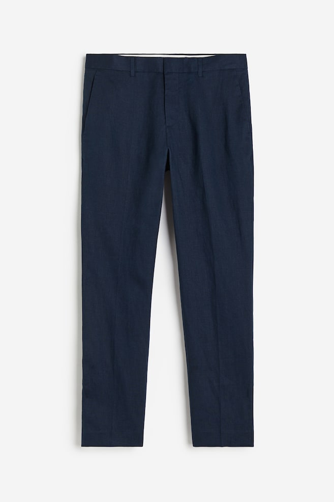 Slim Fit Linen suit trousers - Navy blue/Light beige - 2