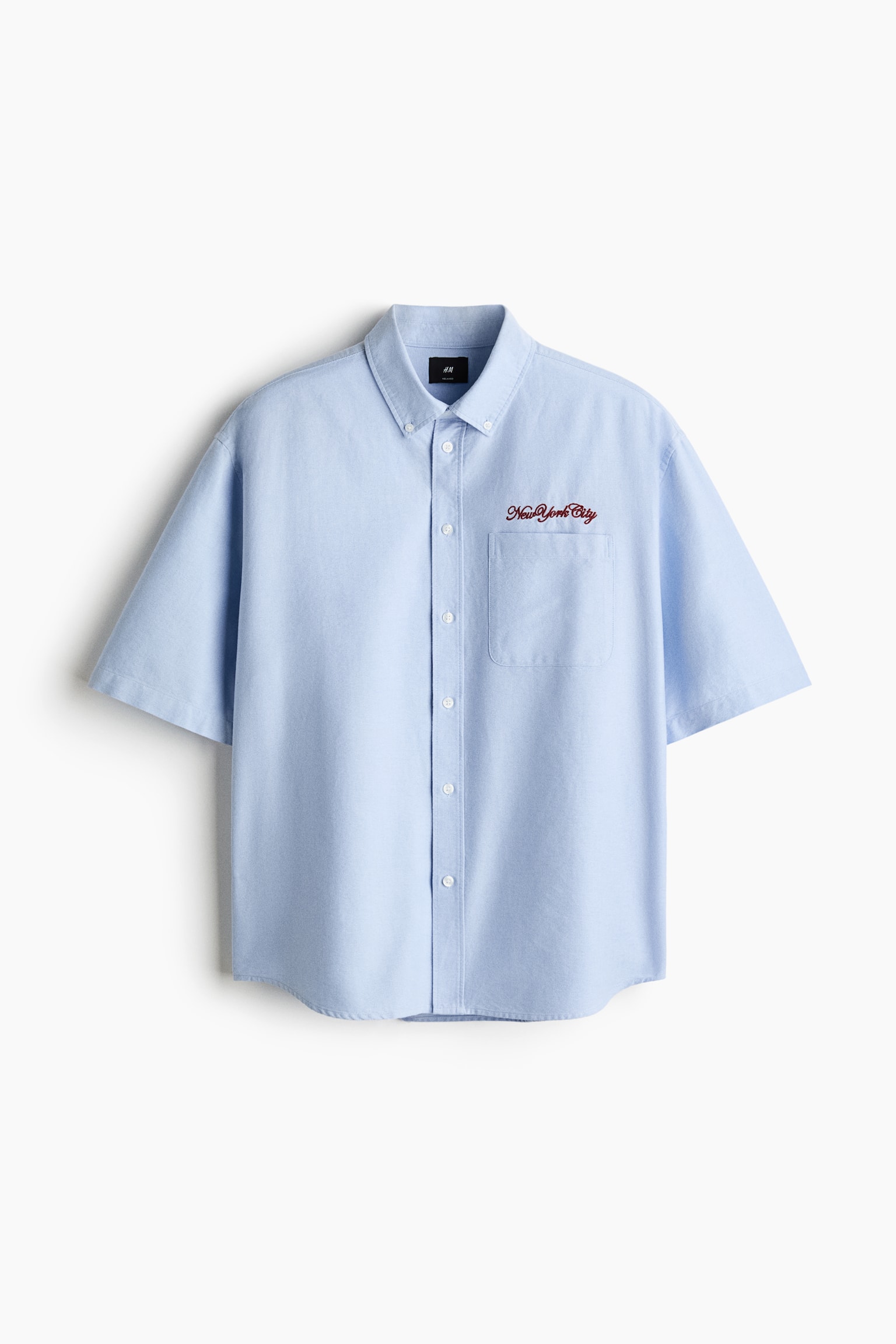 Áo sơ mi ngắn tay bằng Oxford thêu Relaxed Fit - Xanh dương nhạt/New York City - 1