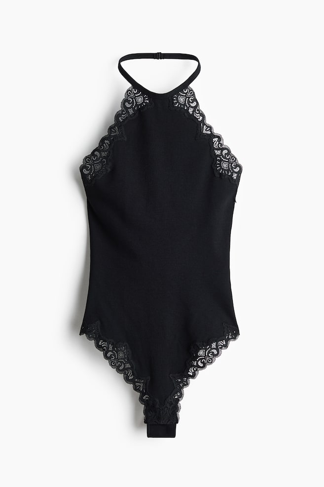 Lace-trimmed cotton body - Black - 1