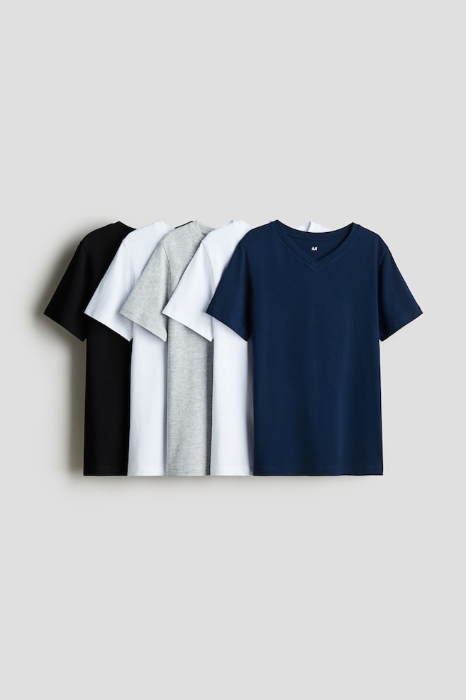 5-pack cotton T-shirts - Navy blue/Grey/White - 1