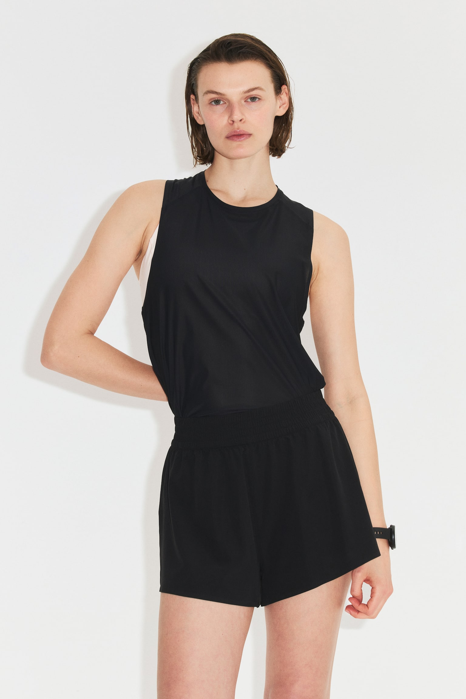 Short de sport double épaisseur - Noir/Gris argile foncé - 3