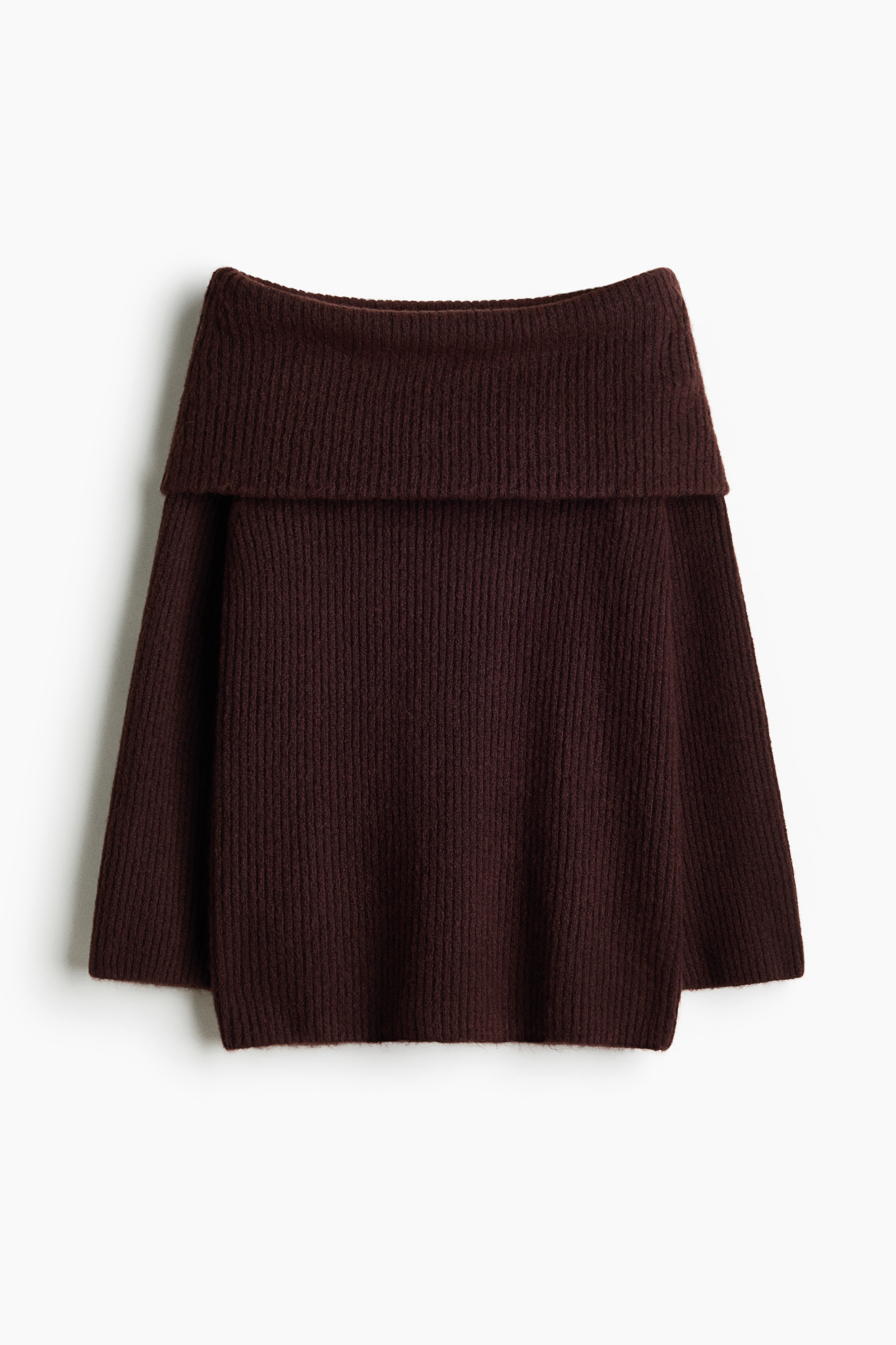 Rib Knit Off The Shoulder Sweater - Dark brown