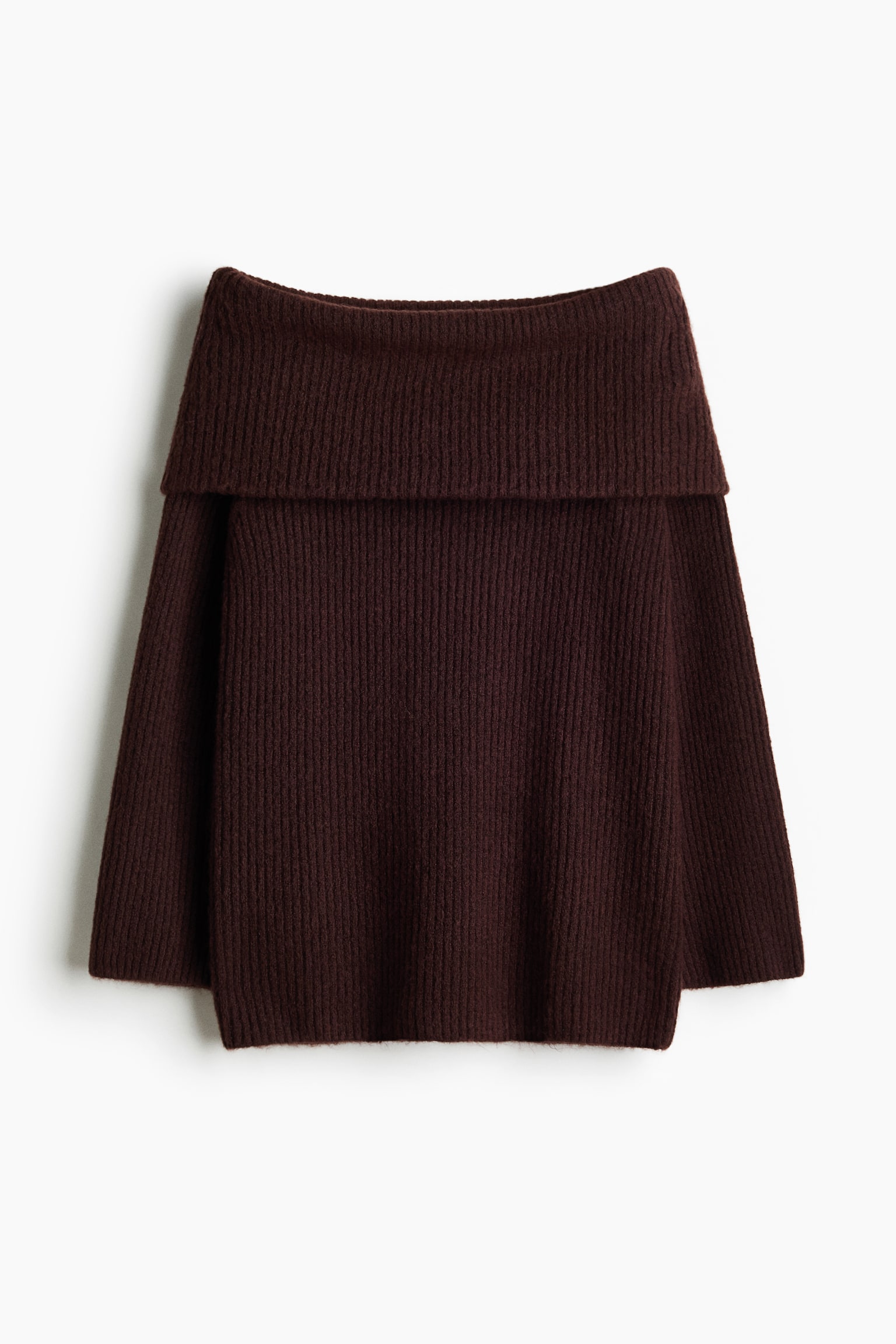 Rib Knit Off The Shoulder Sweater - Dark brown - 1