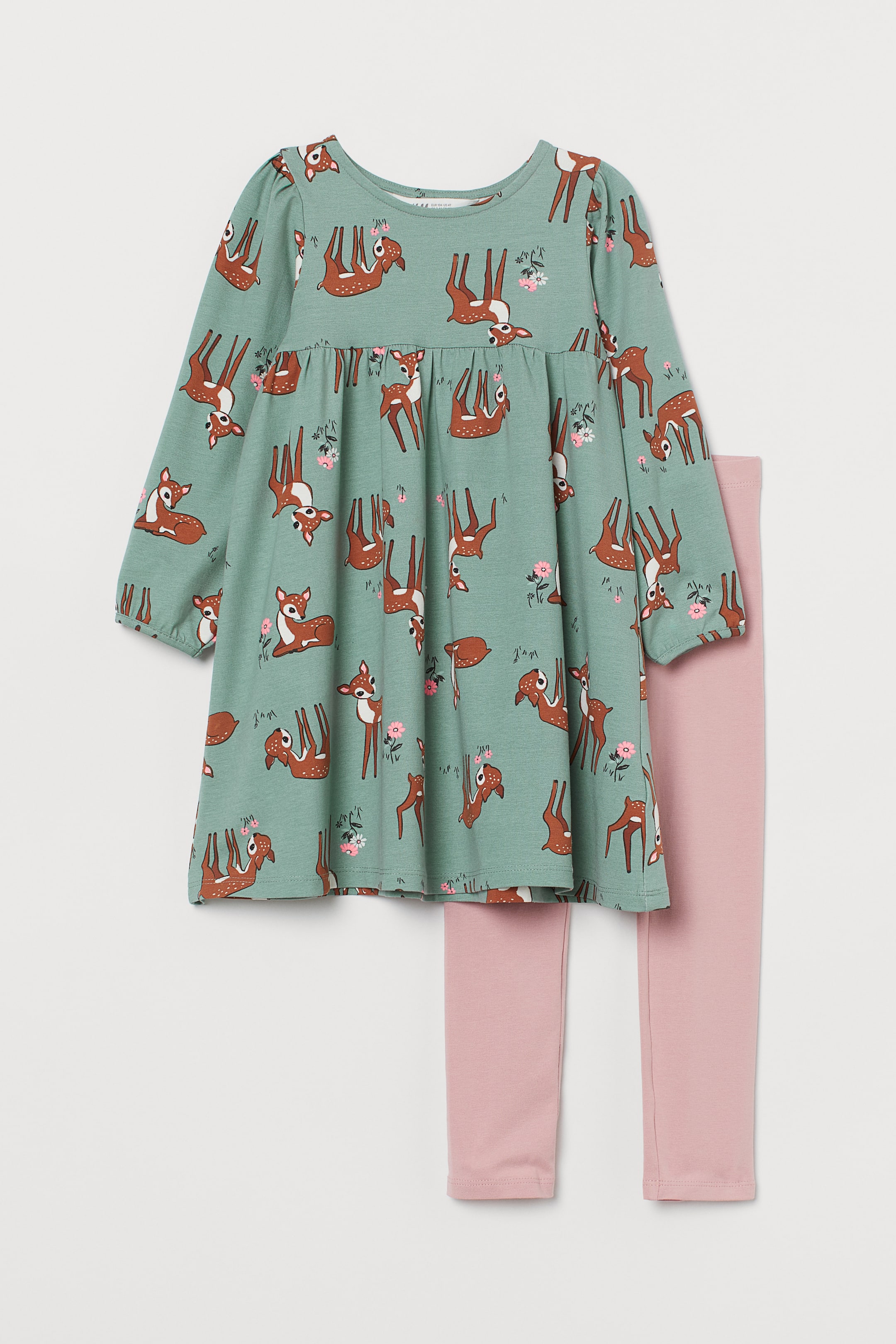 View larger image: 2-piece cotton set - Turquoise/Deer - Kids | H&M GB 1