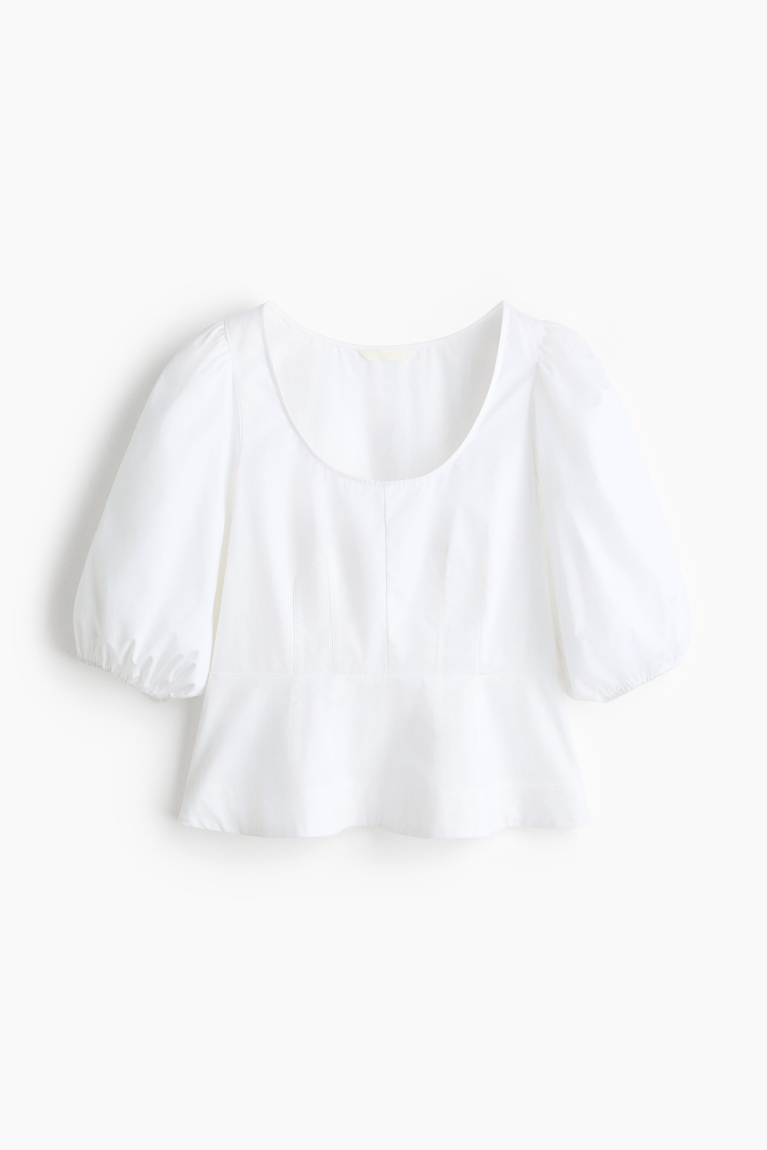 Bluză din bumbac cu peplum - Alb/Negru - 1