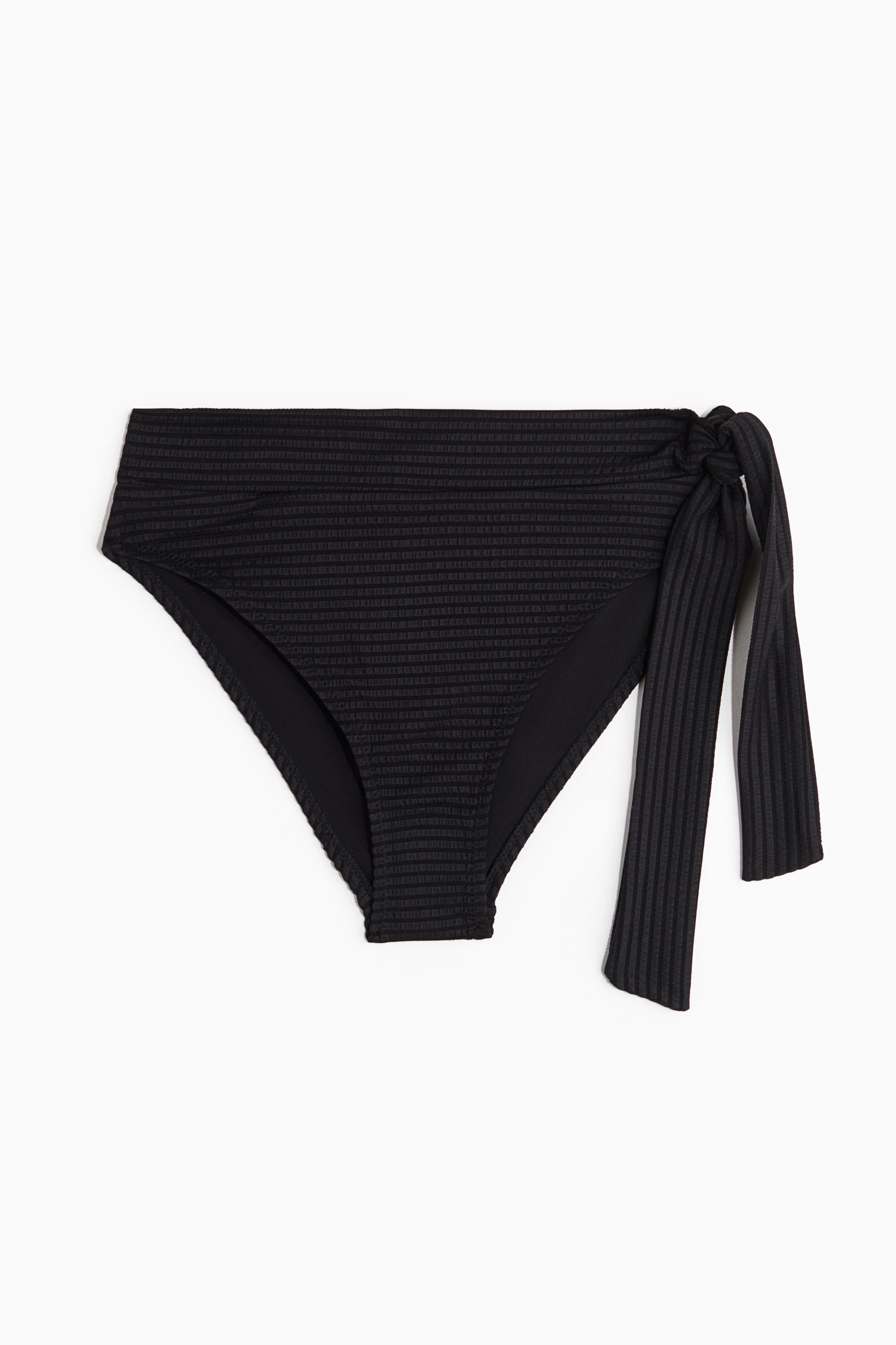 Tie-Detail High Waist Bikini Bottoms - Black/Burgundy