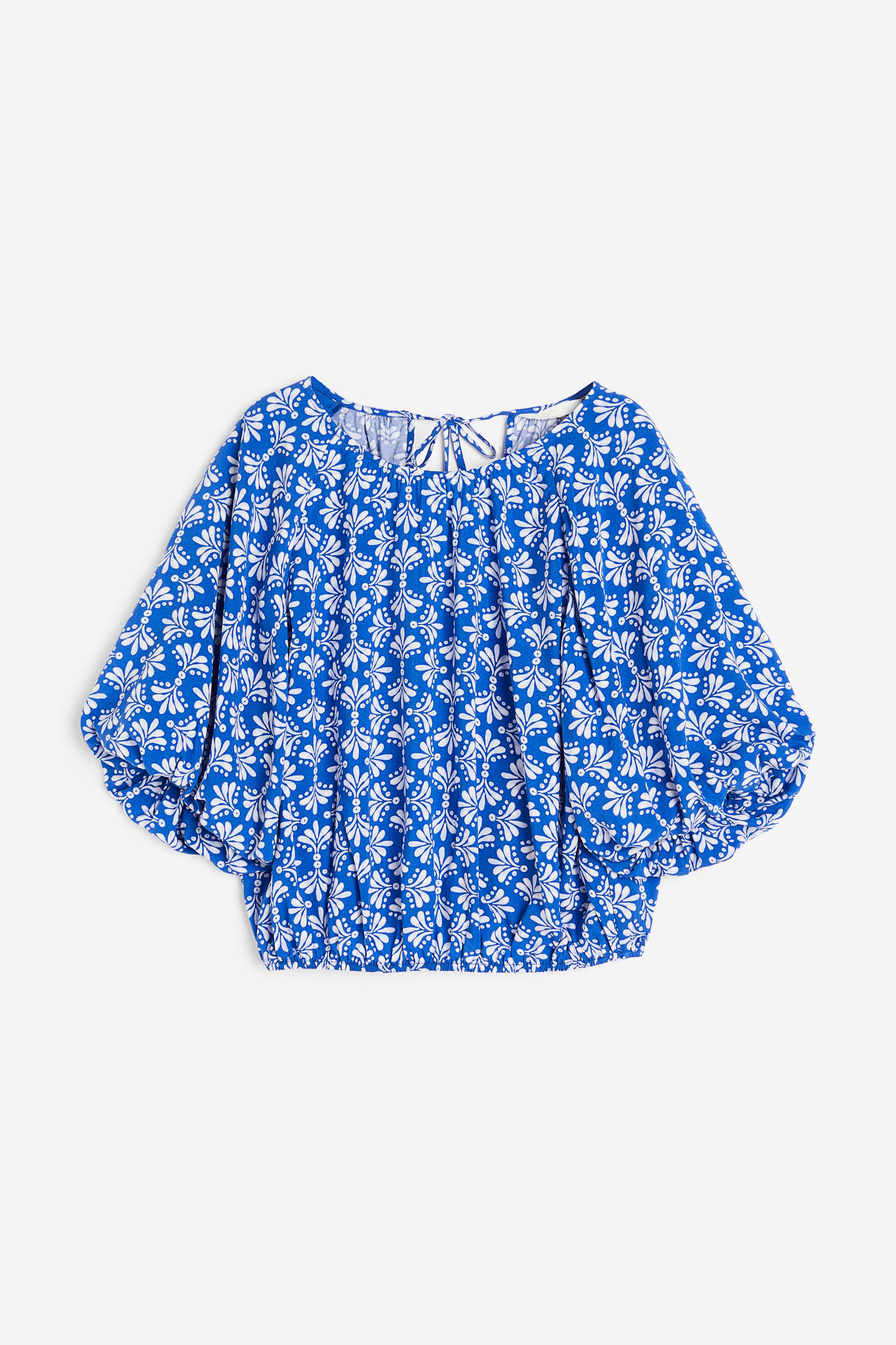 View larger image: Voluminous blouse - Bright blue/patterned - Ladies | H&M PH 1