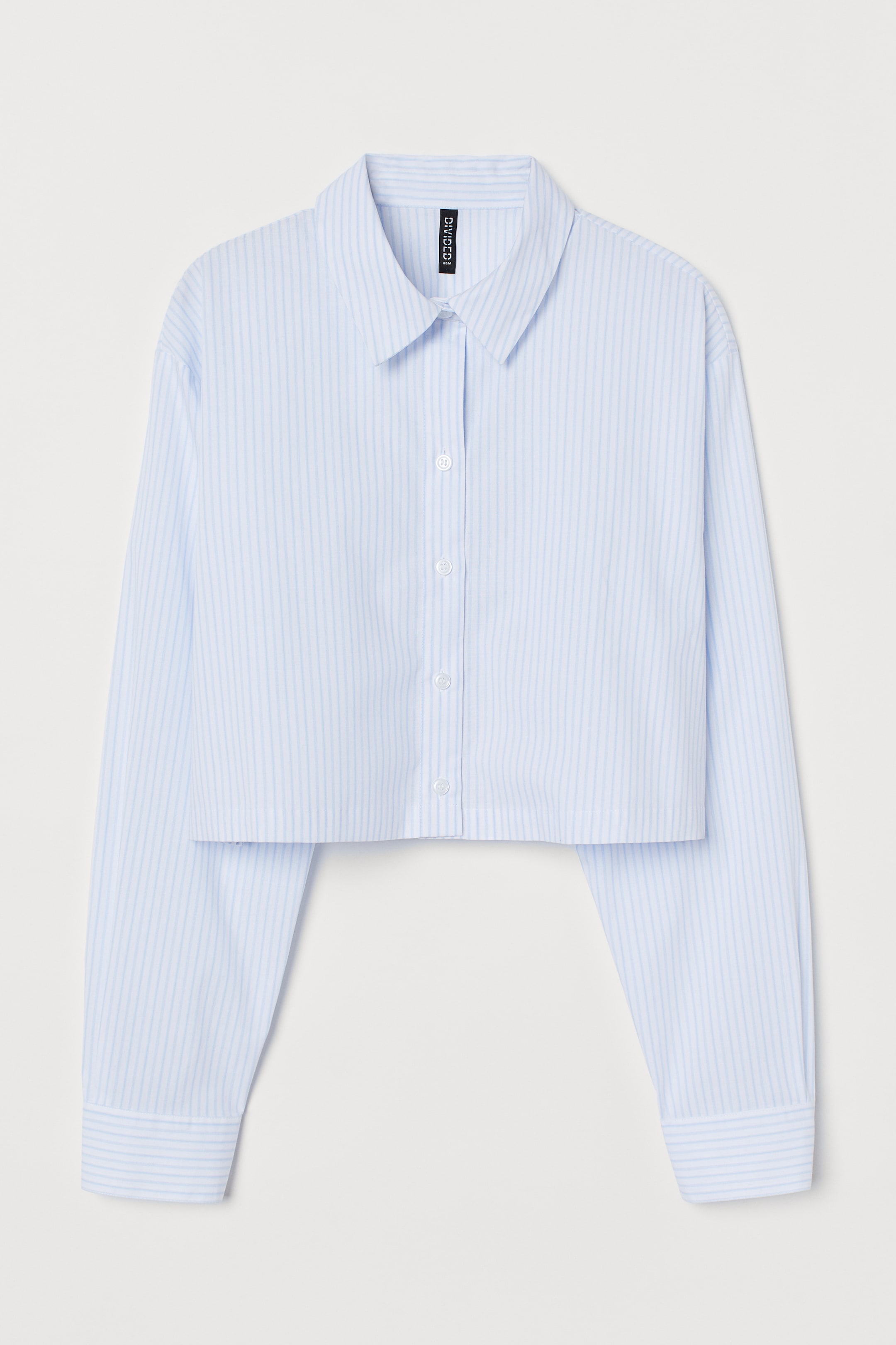 View larger image: Cropped cotton shirt - Light blue/White striped - Ladies | H&M IN 1