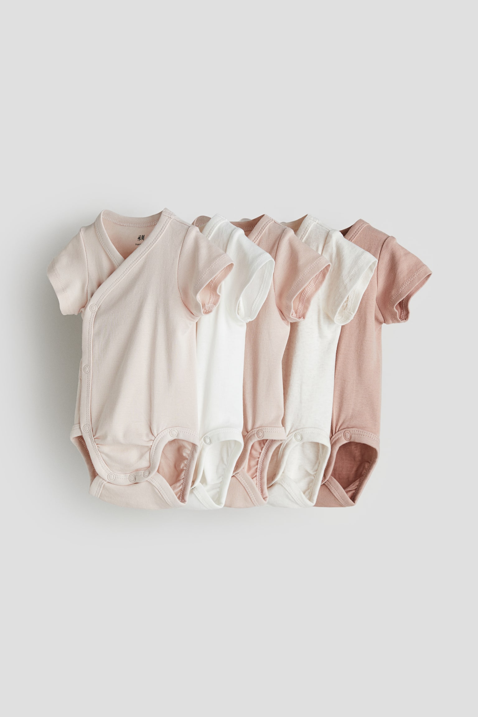 5-pack cotton bodysuits - Light powder pink/Powder pink/Beige/White - 1