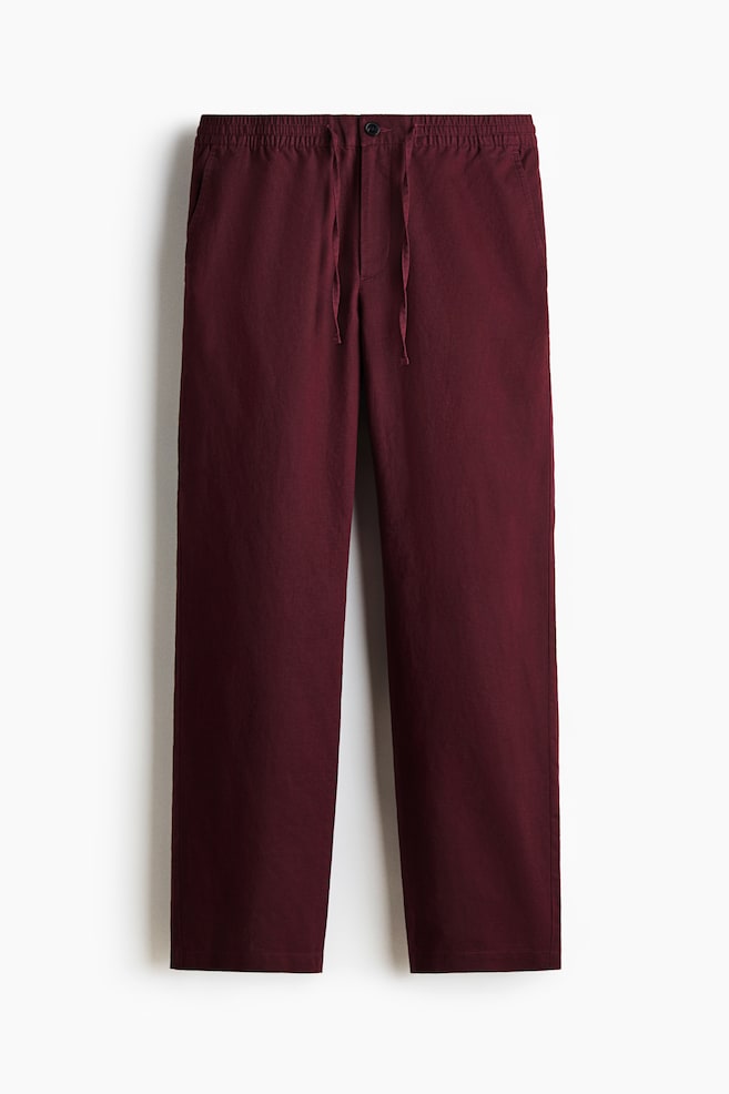 Regular Fit Linen-blend trousers - Burgundy - 1