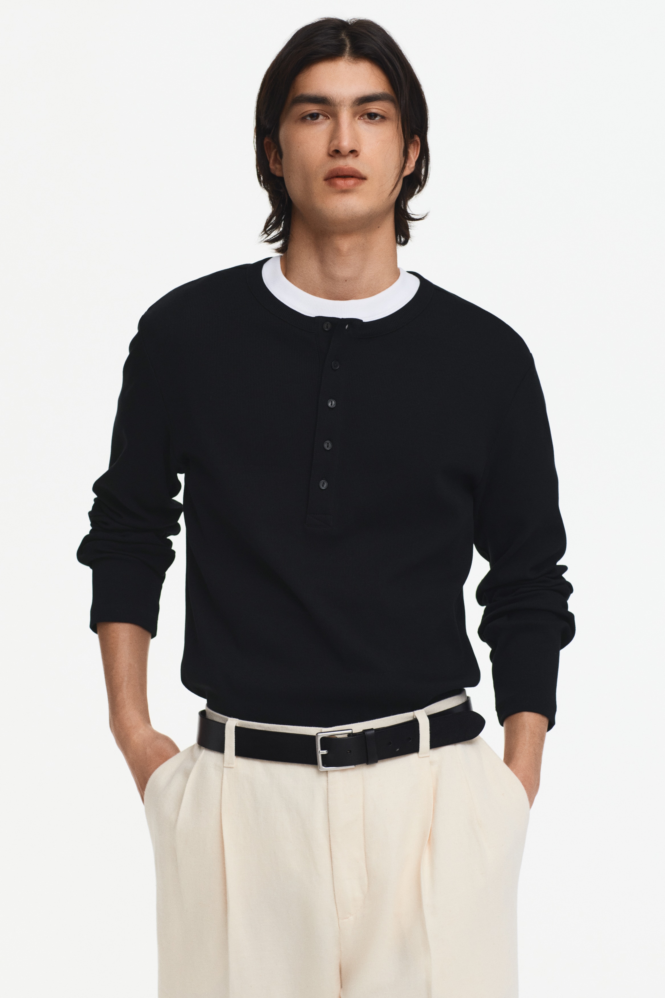 Slim-Fit Ribbed Henley Shirt from H&M - $39.99