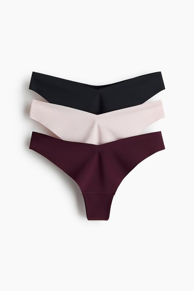 3-pack invisible thong briefs with Lycra® - Burgundy/Light beige/Black/Light beige/Black - 1