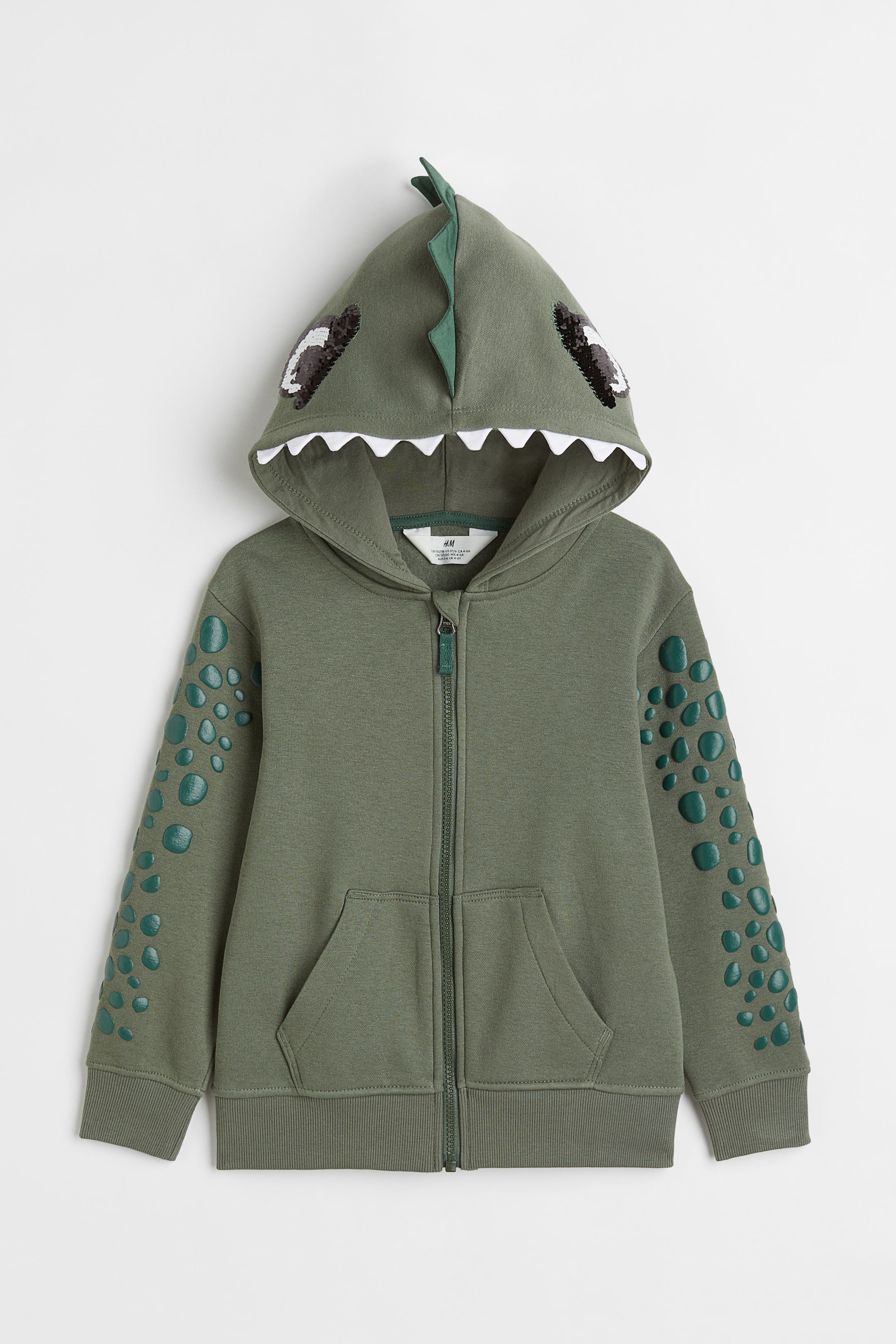 Agrandir l'image: Hoodie zippé avec applications - Vert/dinosaure - ENFANT | H&M FR 1