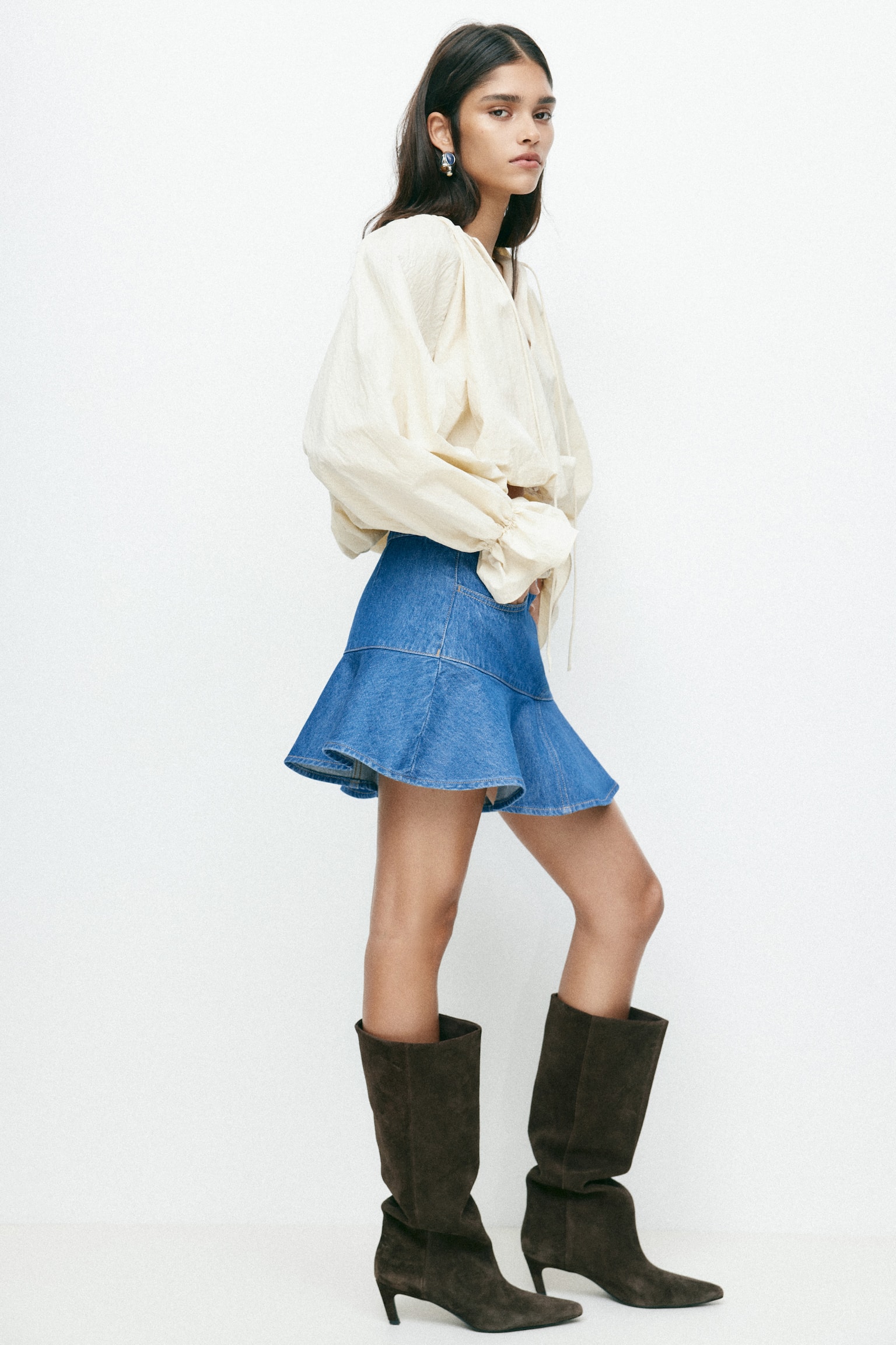 Женская юбка H&M Flounced Denim Mini, цвет: Джинсовый синий — фото 5