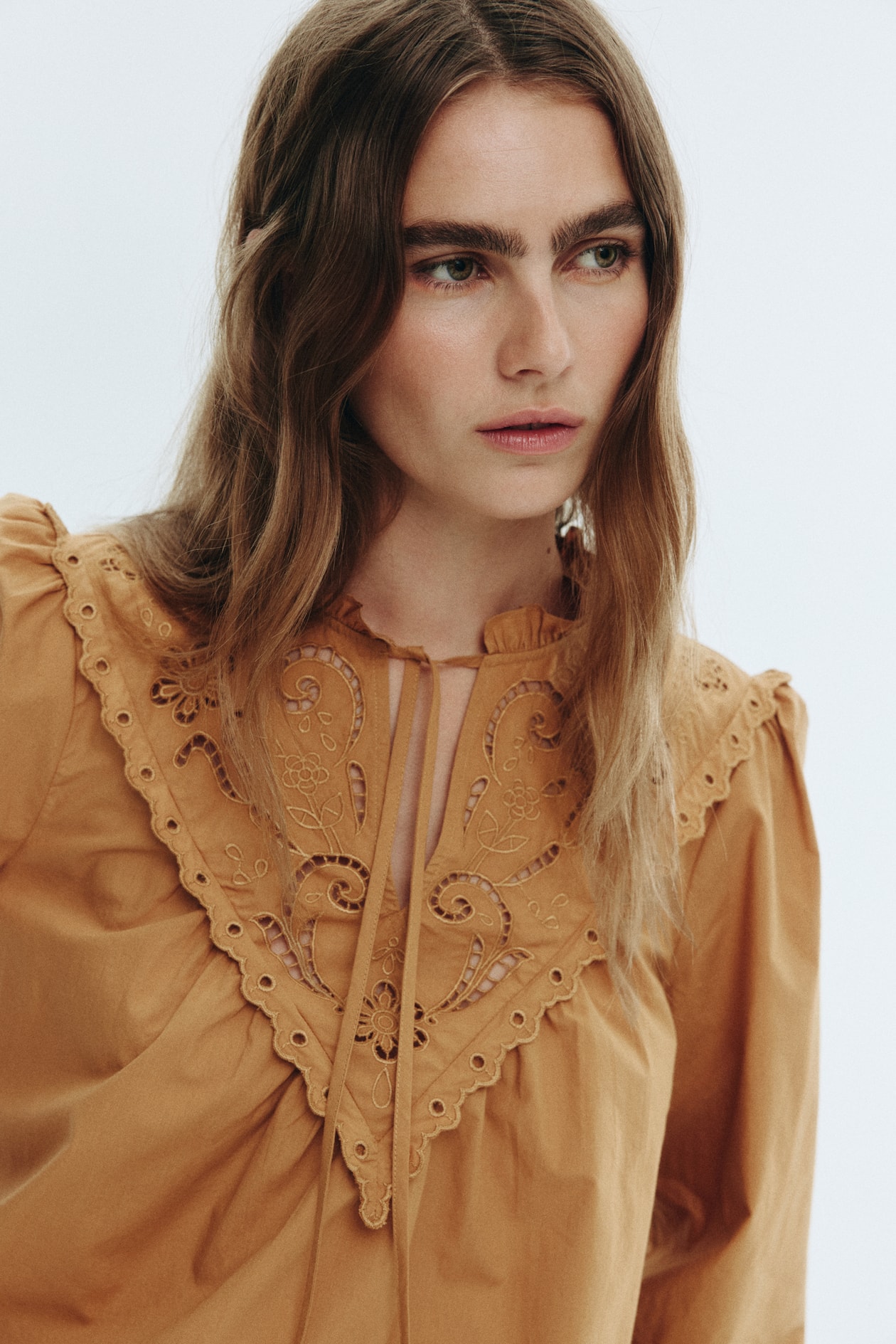 Broderie anglaise blouse Dark beige Ladies H&M IN