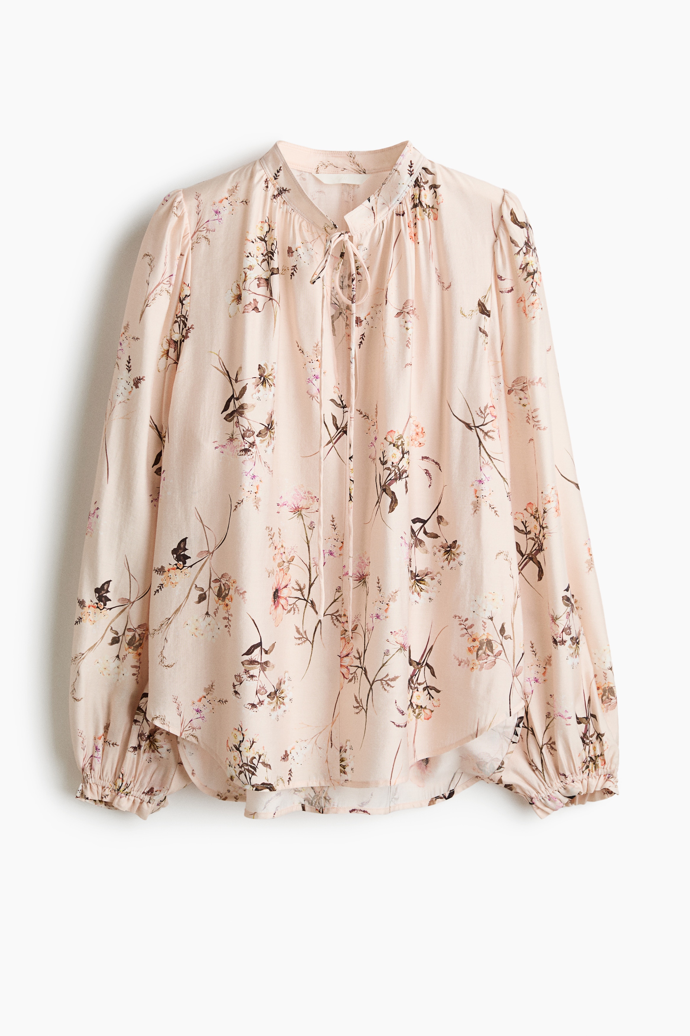 Tie-Detail Blouse - Powder pink/floral/Light beige/Patterned