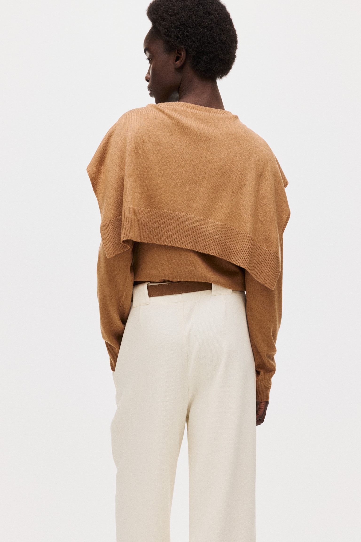 Belted Ponte Pants - Cream/Dark brown - 4