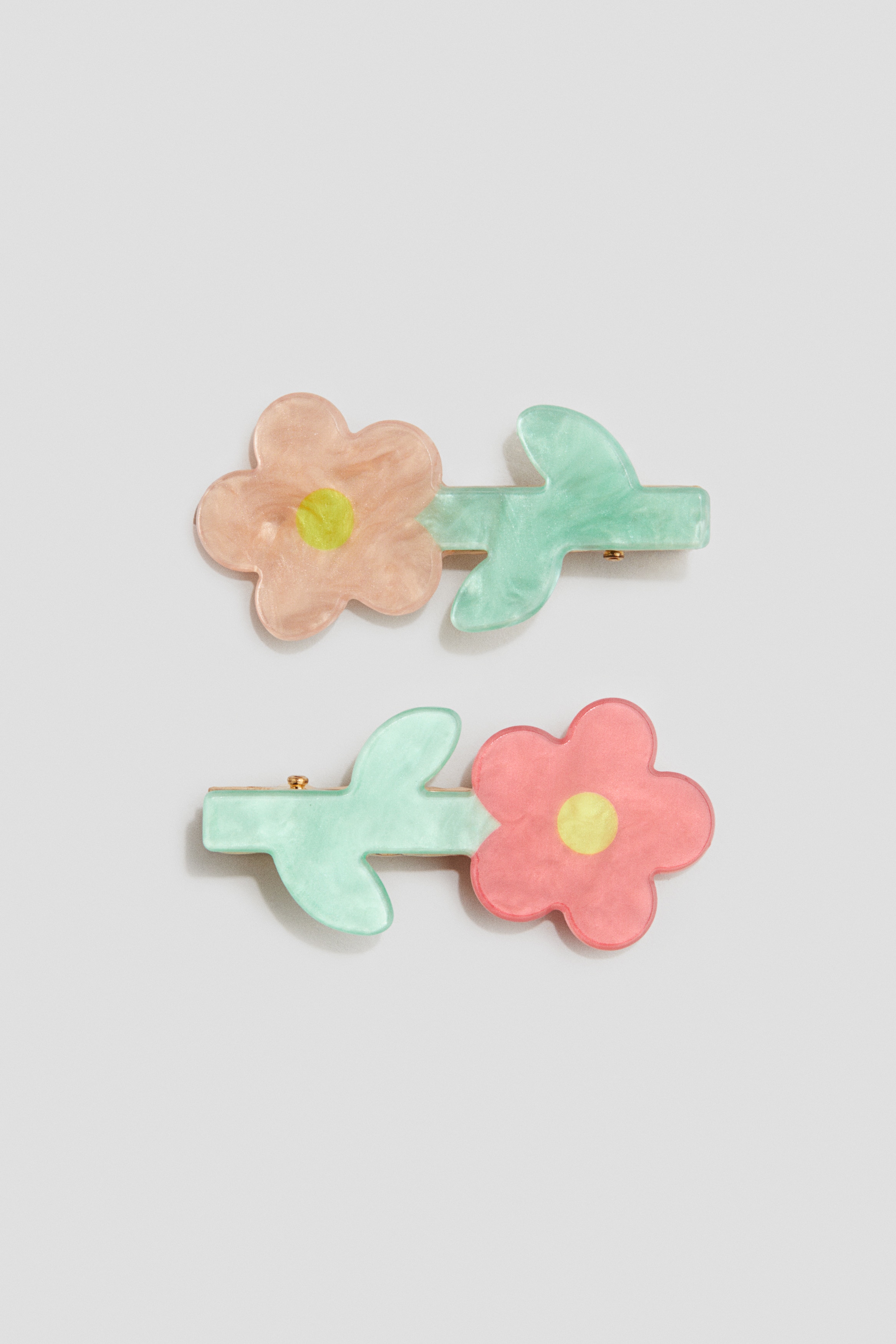 Lot de 2 barrettes avec applications - Vert/rouge/Rose clair/chats
