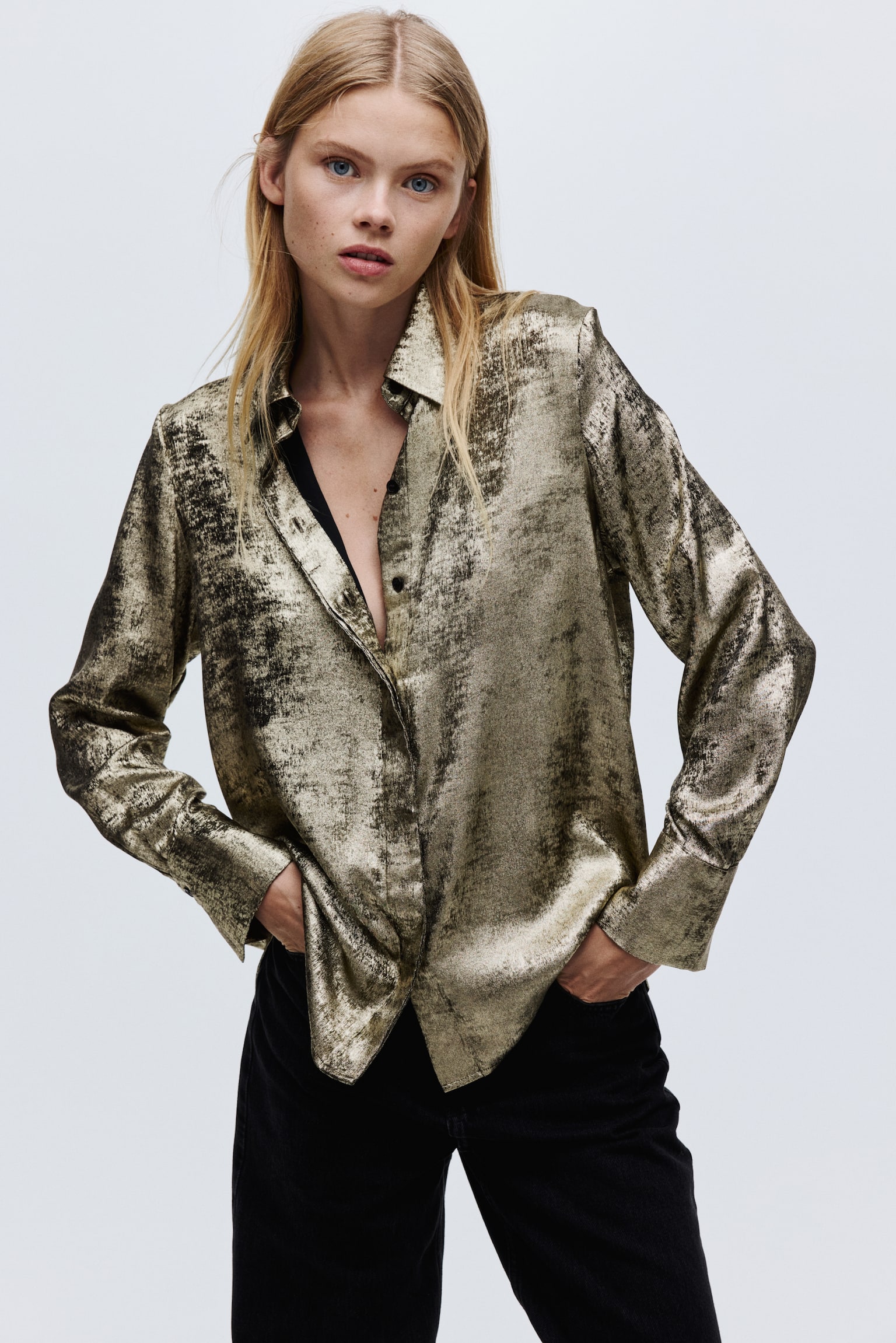 Camisa de satín - Dorado - 5