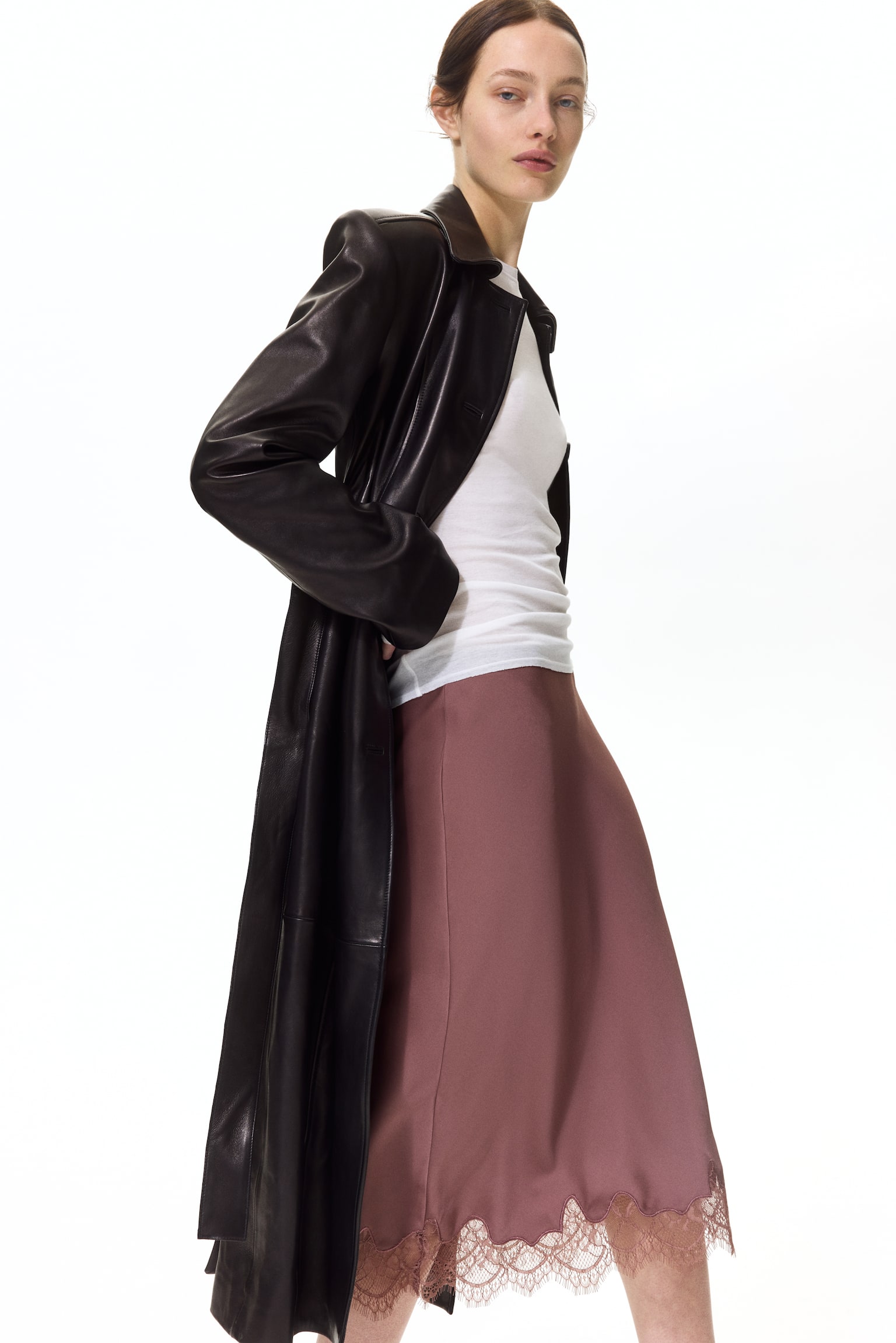 חצאית קומבניזון עם תחרה - ורוד מאובק כהה/בז' בהיר/שחור - 1