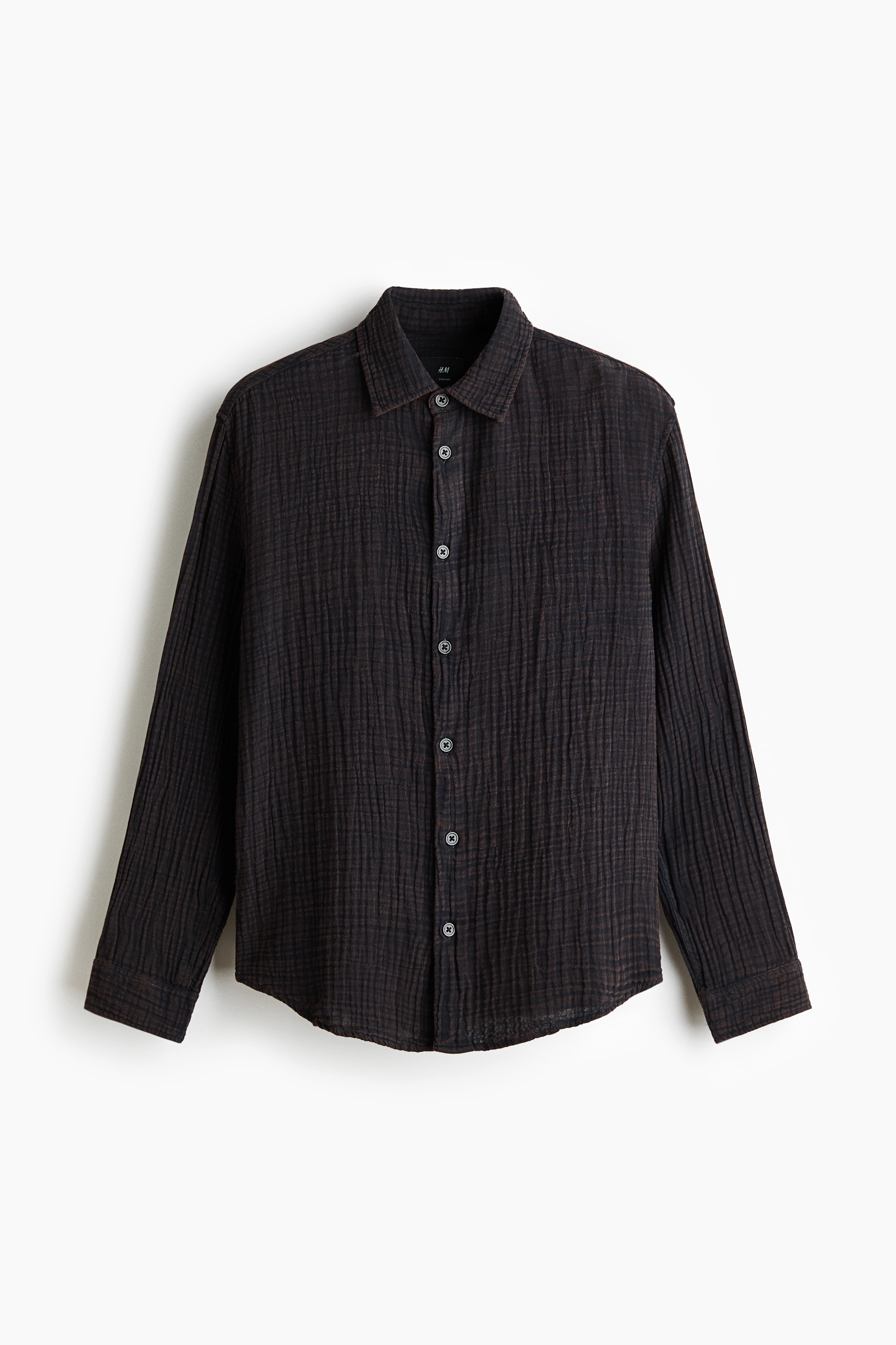 Camisa en muselina de algodón Regular Fit - Negro/Violeta empolvado oscuro